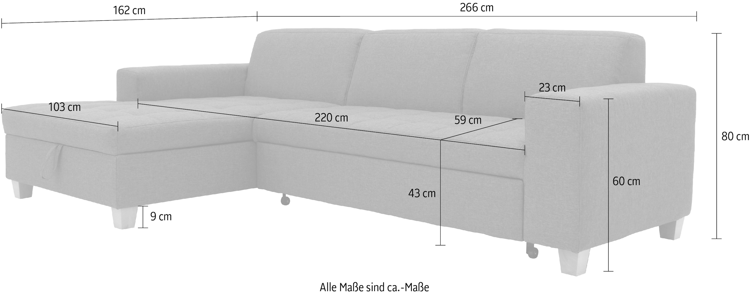 Home affaire Ecksofa »Corby L-Form«, wahlweise mit Bettfunktion, Steppung auf Sitzfläche
