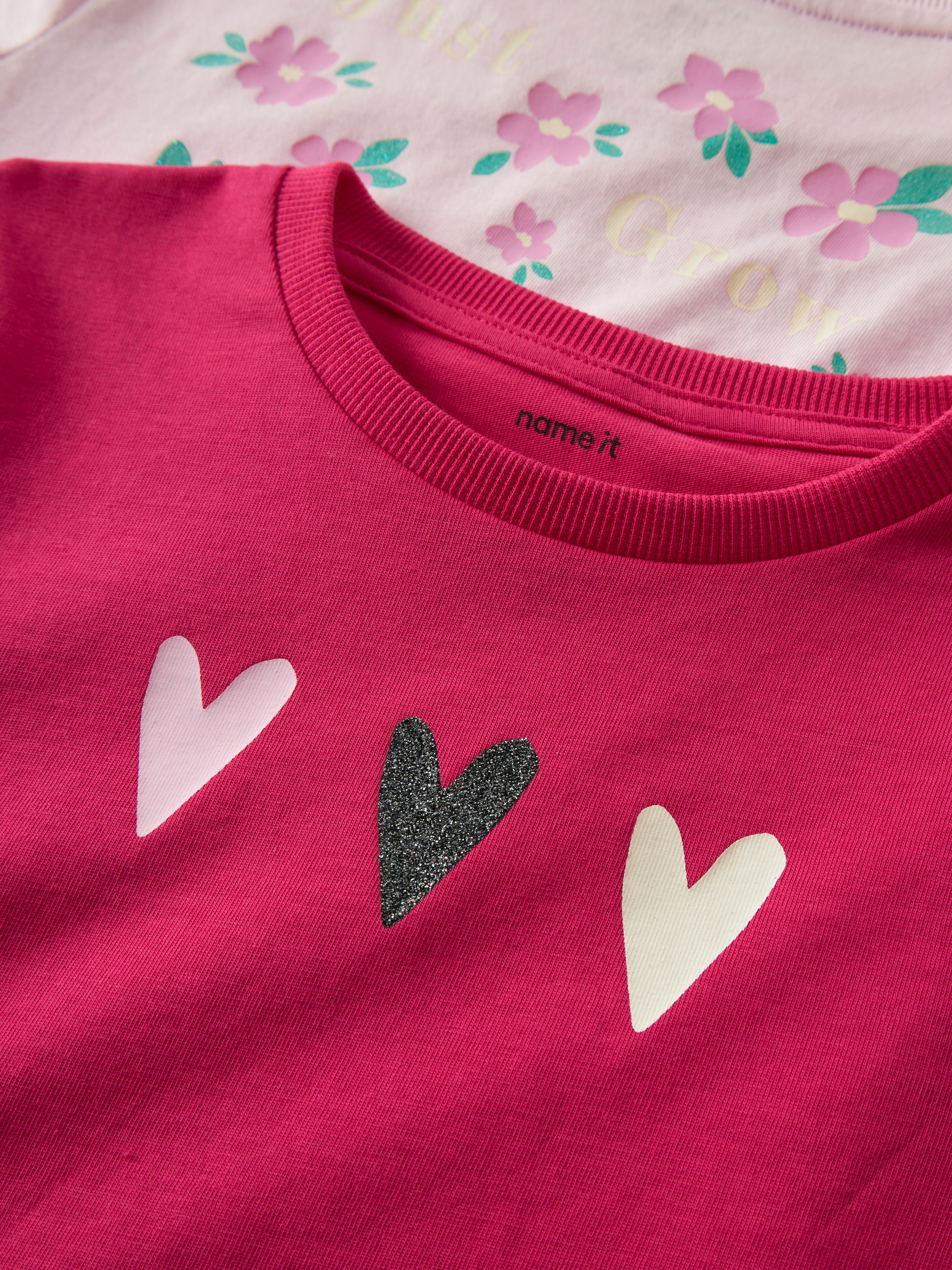 T-Shirt NAME IT "NMFFINULA 2P NREG SS TOP BOX PB", Mädchen, Gr. 110, tender touch pack:love potion, Jersey, Obermaterial: 100% Baumwolle, bedruckt, unifarben, normal normal, Rundhals, Shirts T-Shirt 3