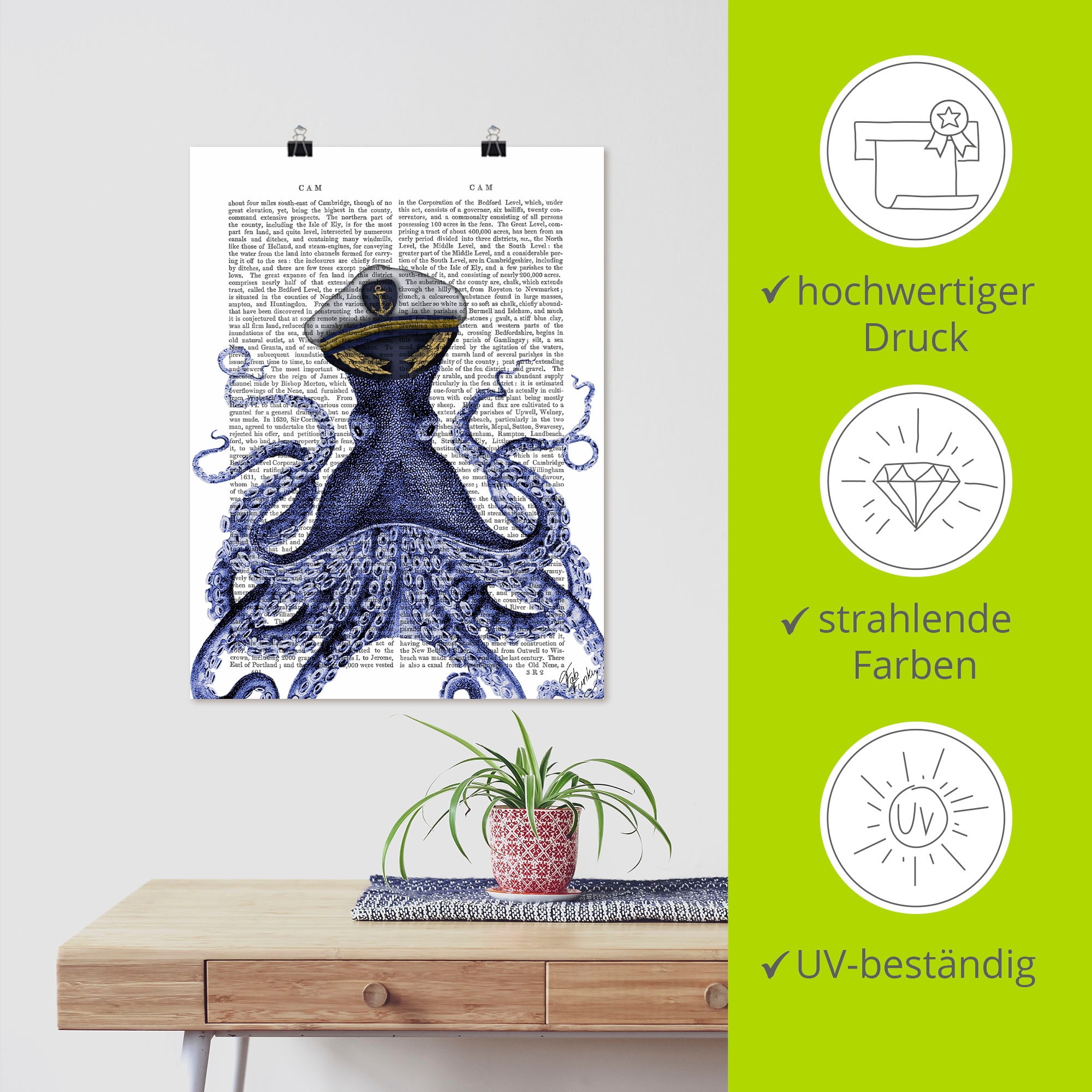Artland Poster »Kapitän Oktopus«, Wassertiere, (1 St.), als Alubild, Leinwandbild, Wandaufkleber oder Poster in versch. Größen