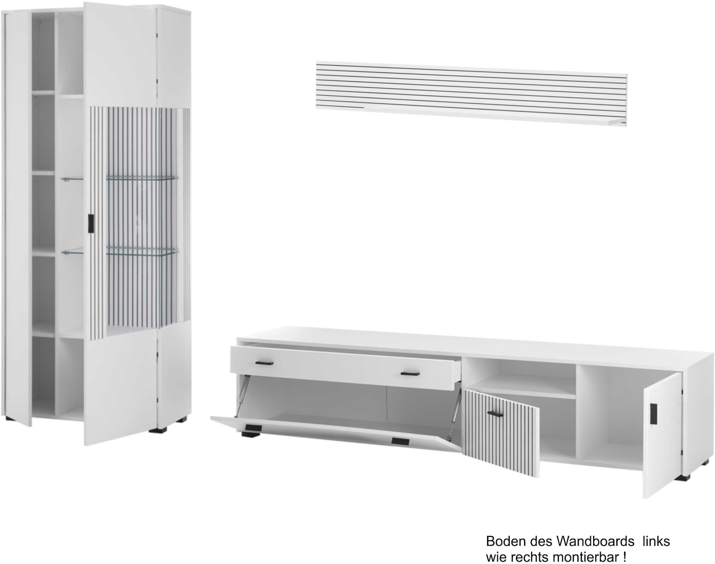 INOSIGN Wohnwand »HUDSON«, (Set, 3 St.), mit moderner Rillenoptik, Griffe aus Metall (Schwarz), Breite 285 cm