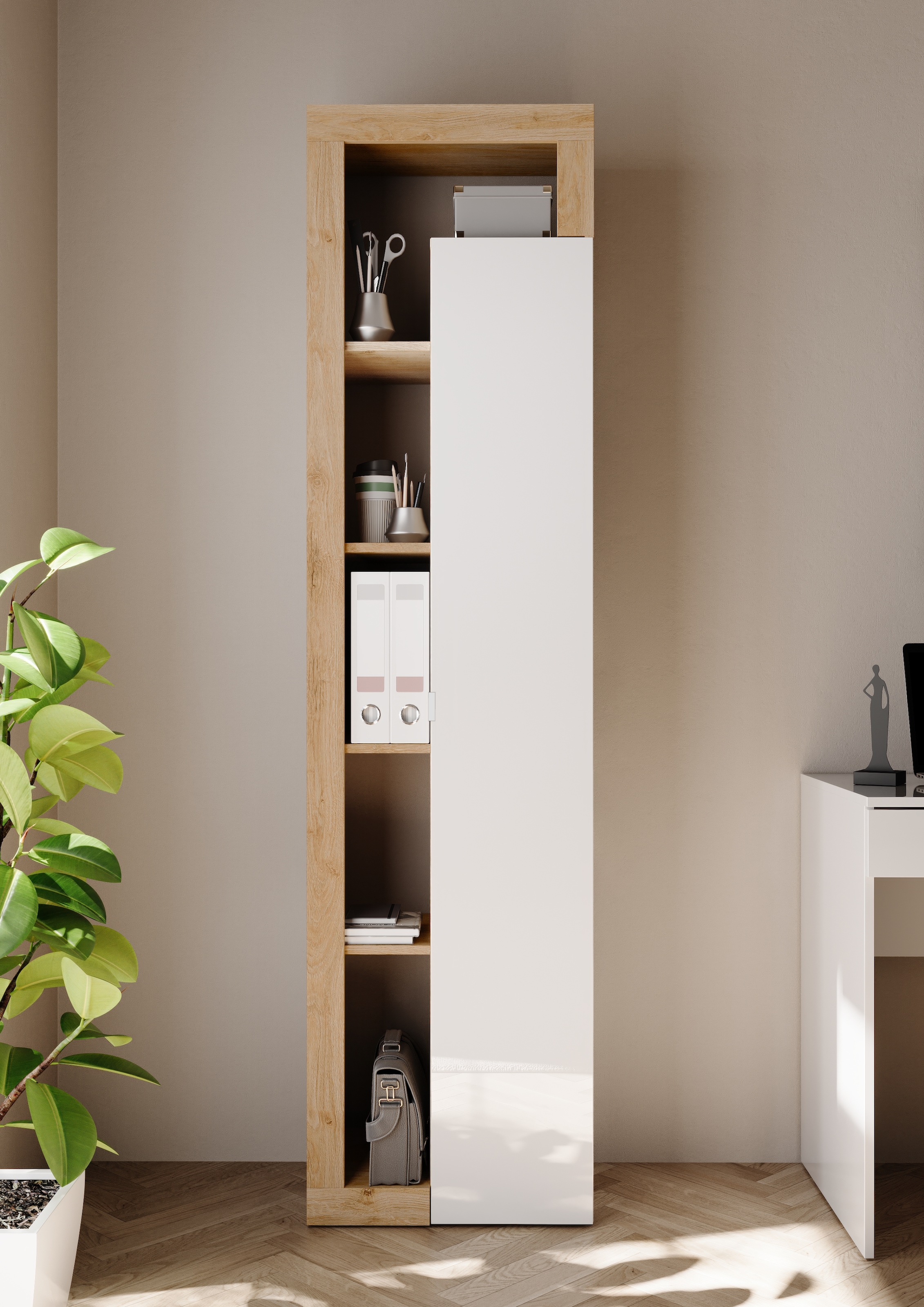 INOSIGN Aktenschrank »Hamburg Höhe 189 cm, Breite 50 cm, 1 Tür, offene Fächer, Büroschrank,«, Mehrzweckschrank, dekorativer Rahmen, Metallgriff, viel Stauraum