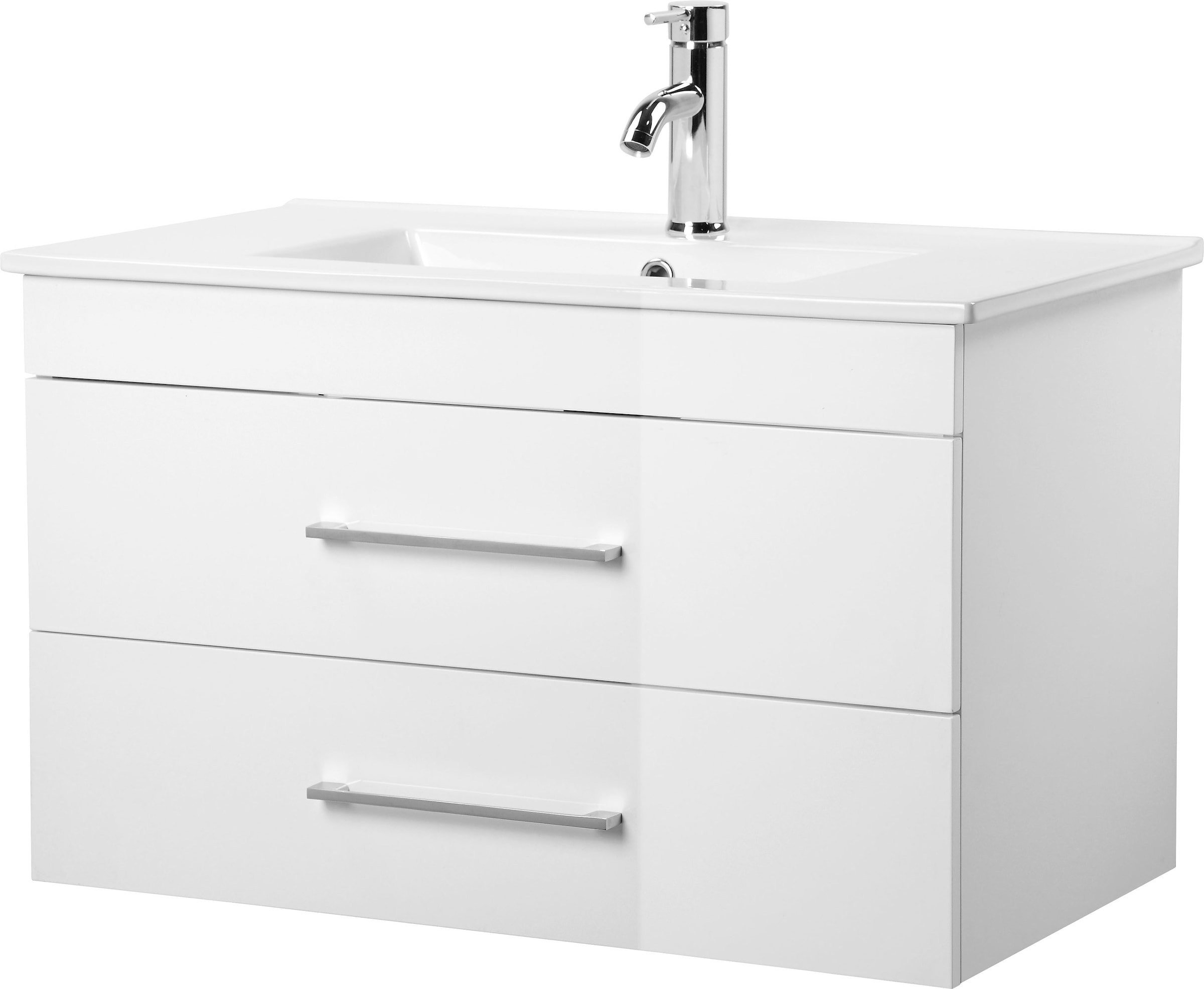 BAUR Badschrank | Badmöbel Waschtisch und 80cm Breite »Florenz mit Softclose welltime Waschplatz mit Waschbecken«, 2 Auszügen