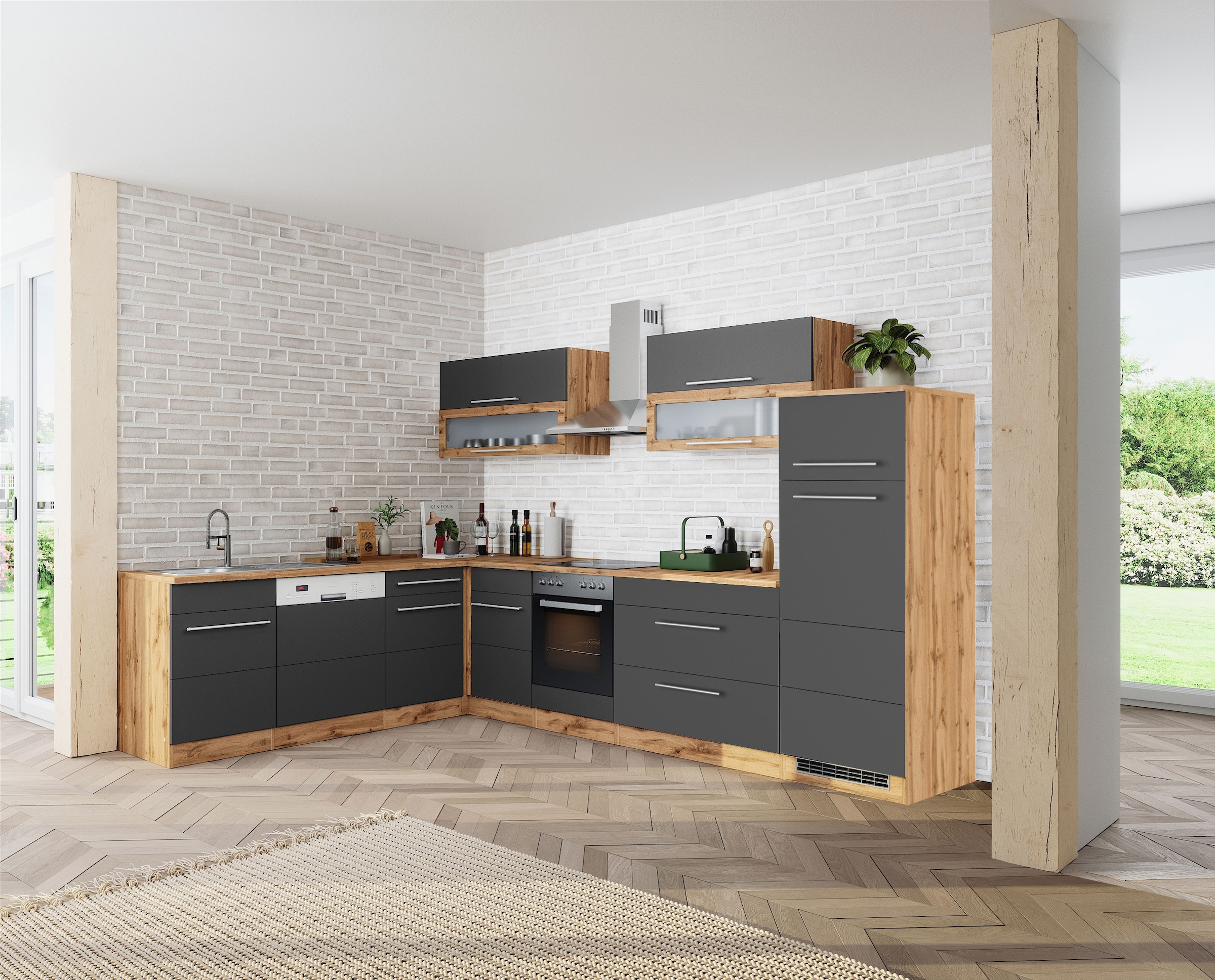 KOCHSTATION Winkelküche »KS-Wien« Stellbreite 220 x 330 cm, wahlweise mit E-Geräten