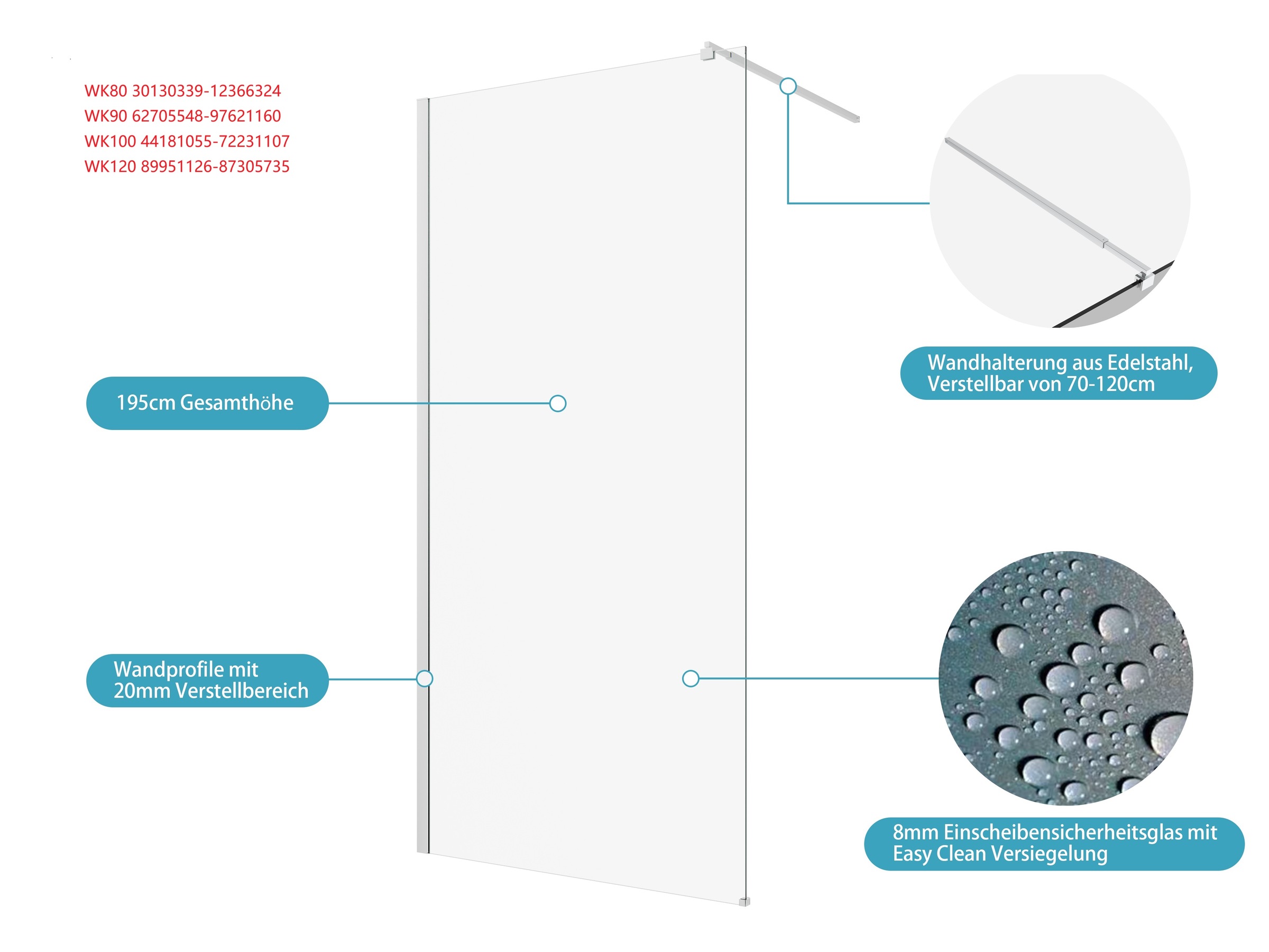 welltime Walk-in-Dusche »Walk-In Tropea«, 8mm ESG und Antikalkversiegelung