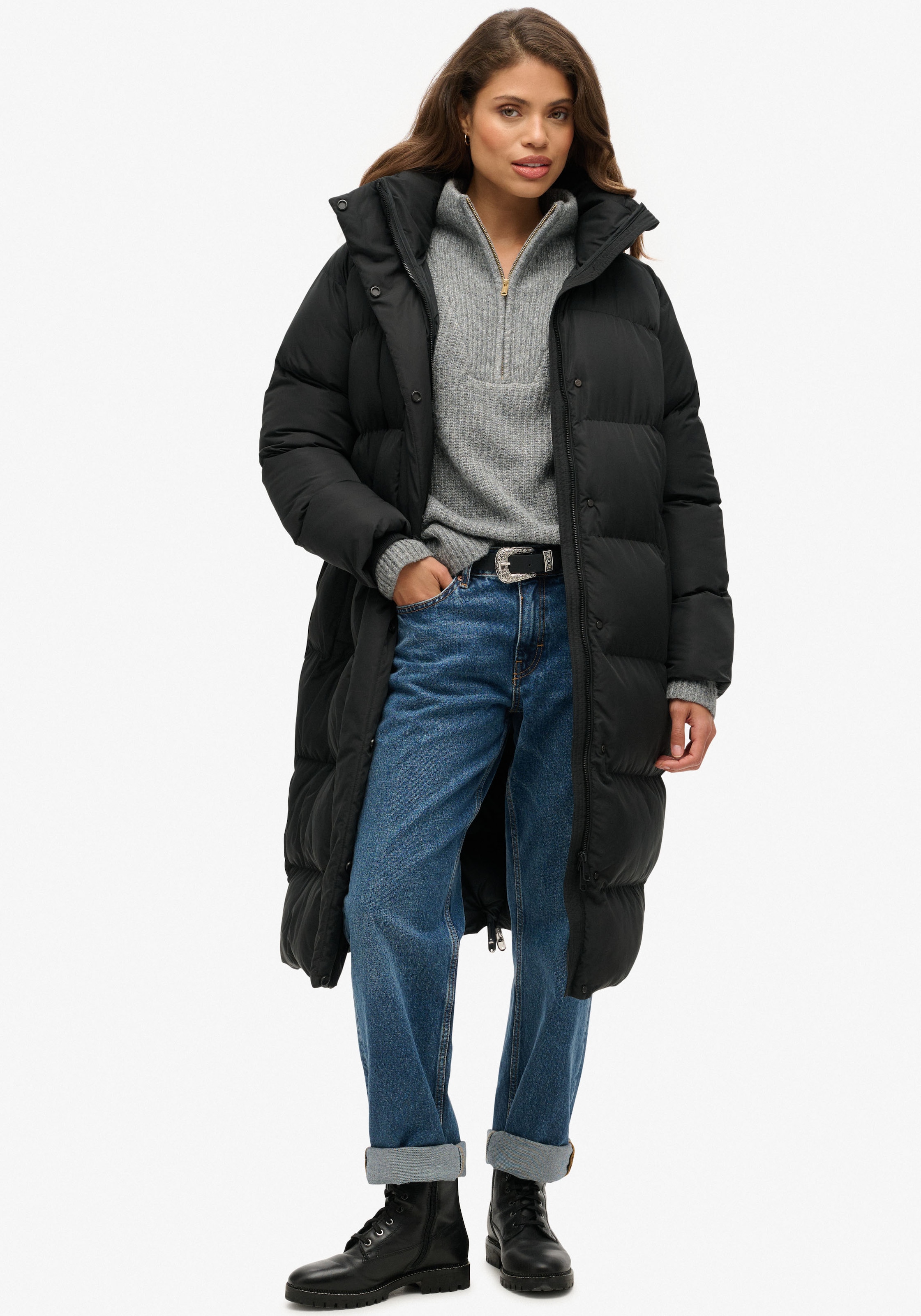 Superdry Steppjacke "Longline Hooded Puffer Jacket"