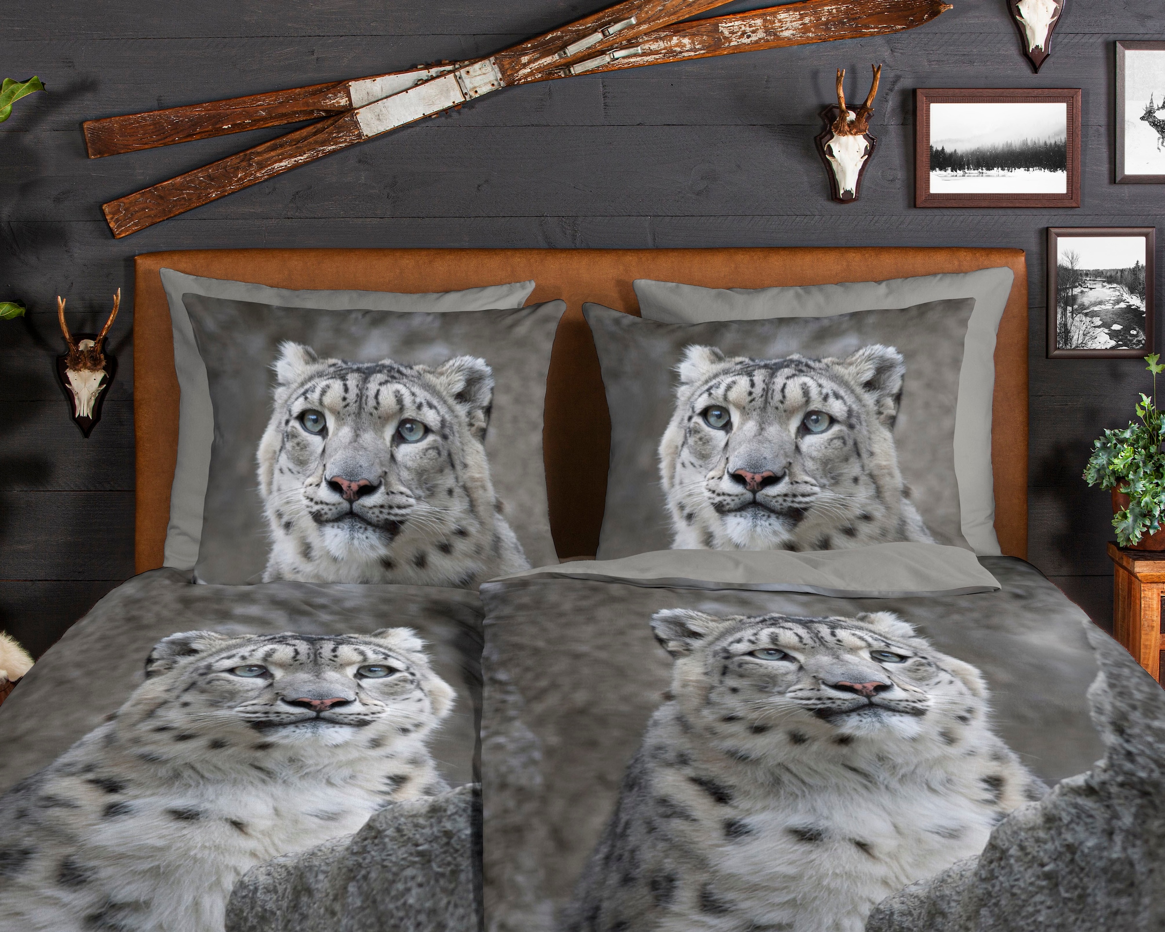 good morning Wendebettwäsche »Chief«, Biber, 135x200, Winter, Warm, Reißverschluss, Wendeoptik, Leopard