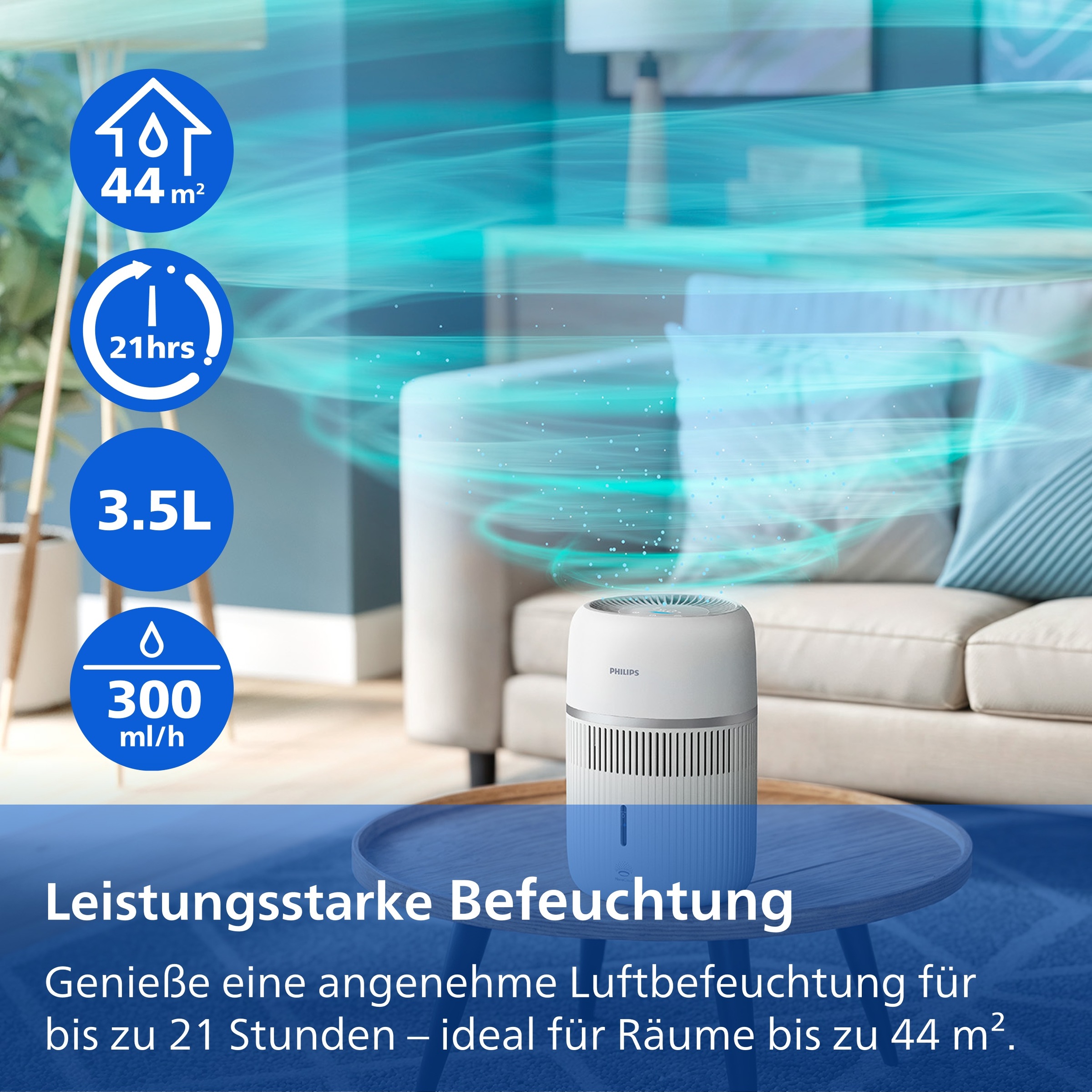 Thumbnail - Philips Luftbefeuchter "HU4210/04 4000 Series mit 300ml/h Befeuchtungsrate" 3,5 l Wassertank, für Räume bis 44 m², mit A...