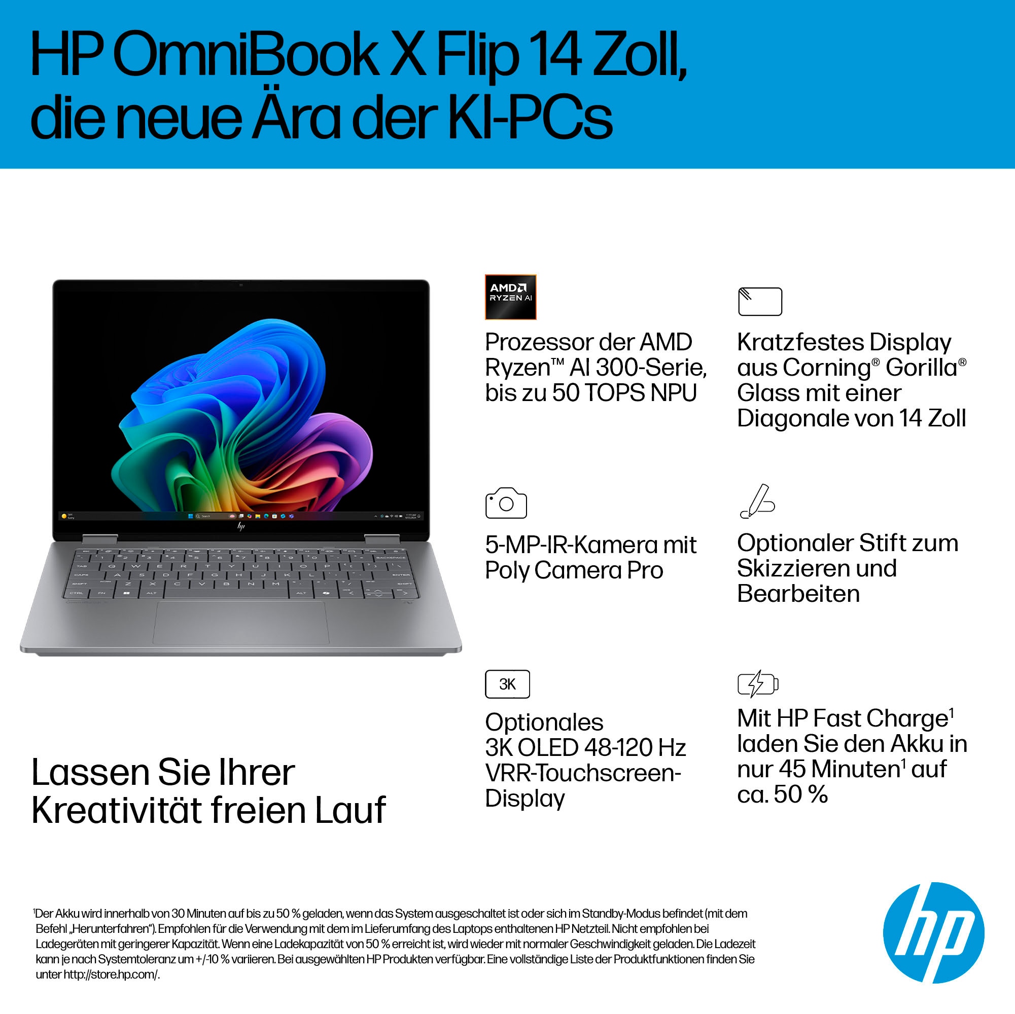 HP Convertible Notebook »OmniBook X Flip 14-fk0078ng«, 35,6 cm, / 14 Zoll, AMD, Ryzen™ AI 7, Radeon 860M, 1000 GB SSD