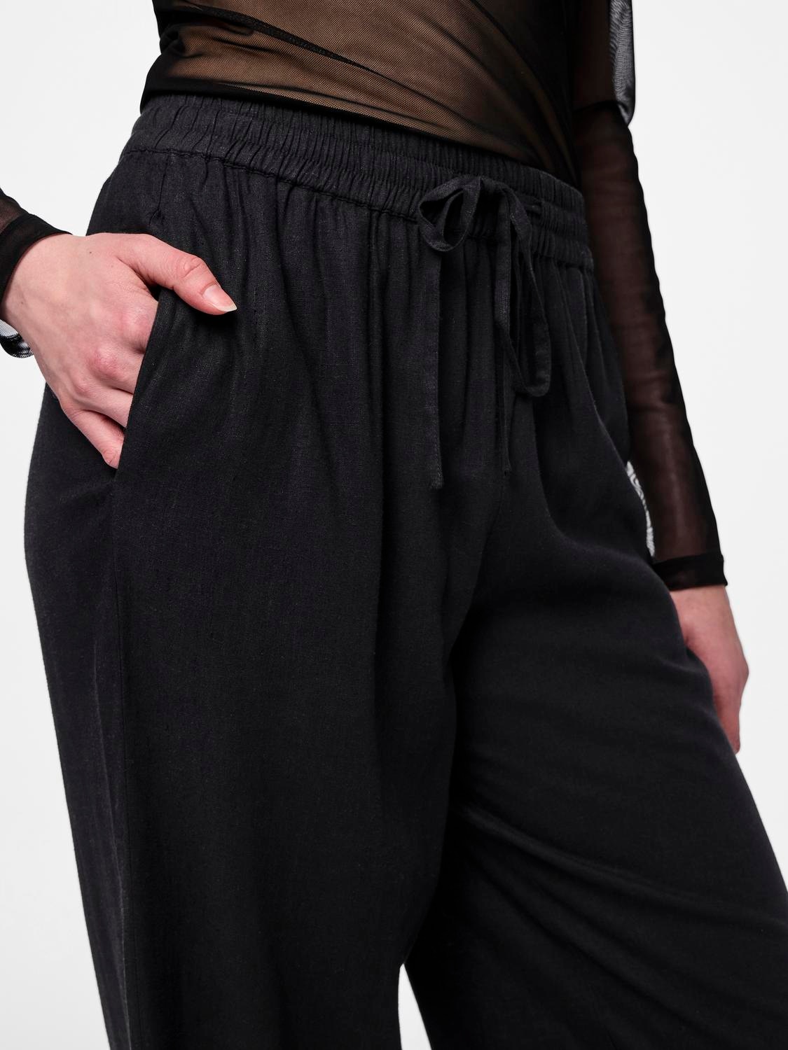 pieces Schlupfhose »PCPIA HW WIDE PANTS WVN NOOS«, Sommerhose, mit Leinen