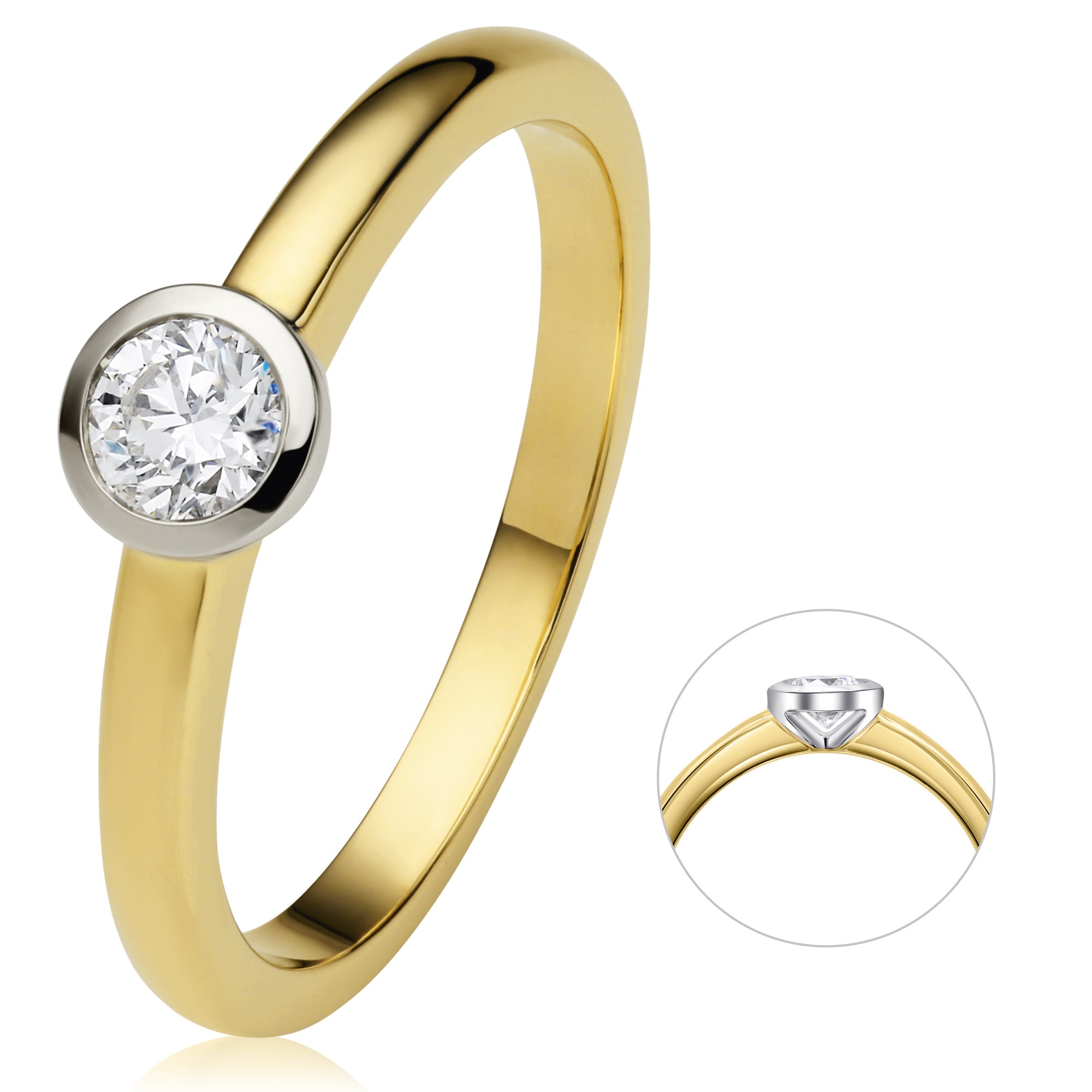 ONE ELEMENT Diamantring »0.2 ct Diamant Brillant Zarge Ring aus 585 Gelbgold«, Damen Gold Schmuck Zarge