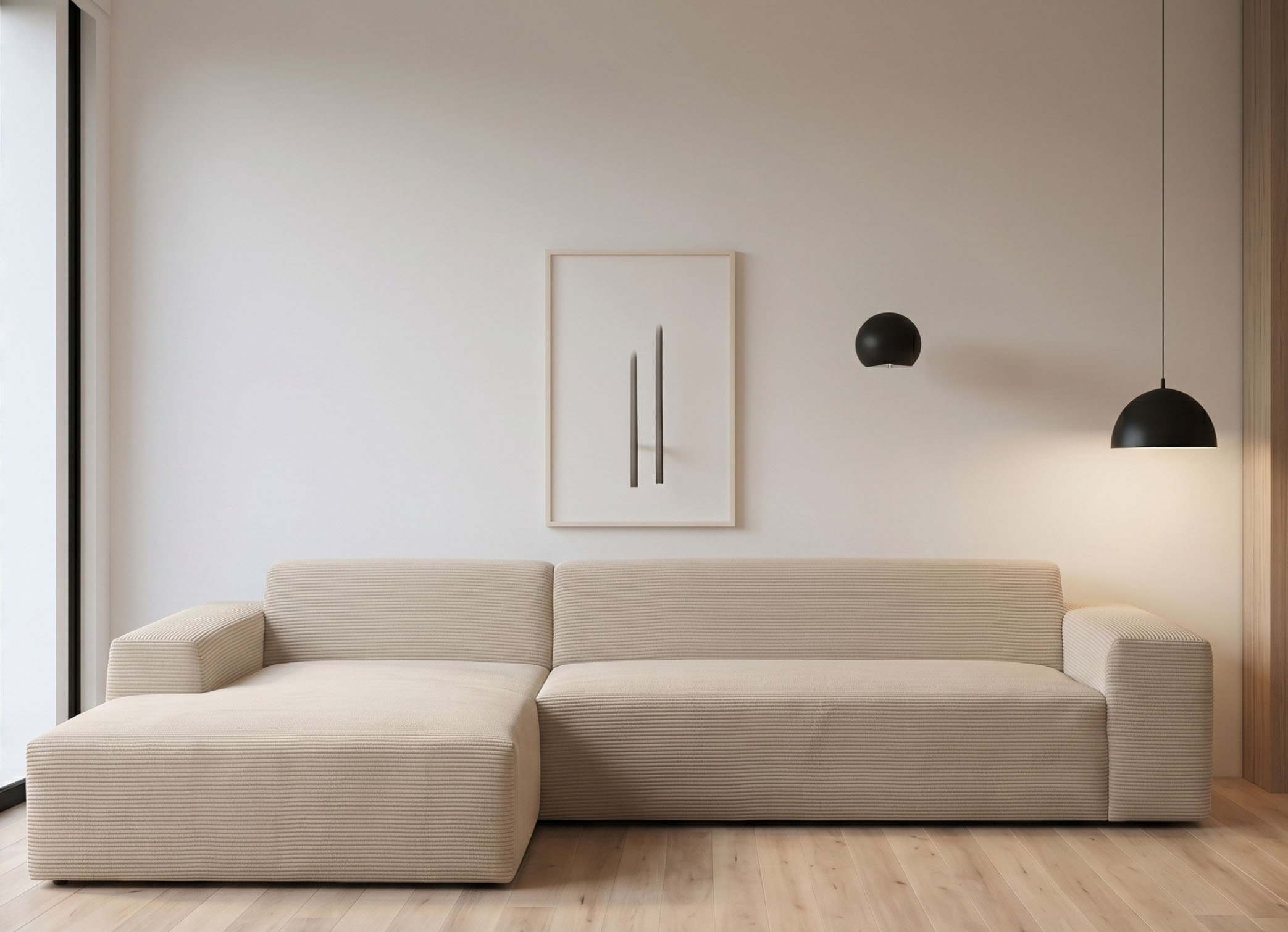WERK2 Ecksofa "Zeus-XL 311 cm breit, bequemes Mega-Sofa in L-Form, große Sitztiefe" Curvy-trend Cord Big-Sofa mit 210 cm XXL-Ottomane für 2 Personen