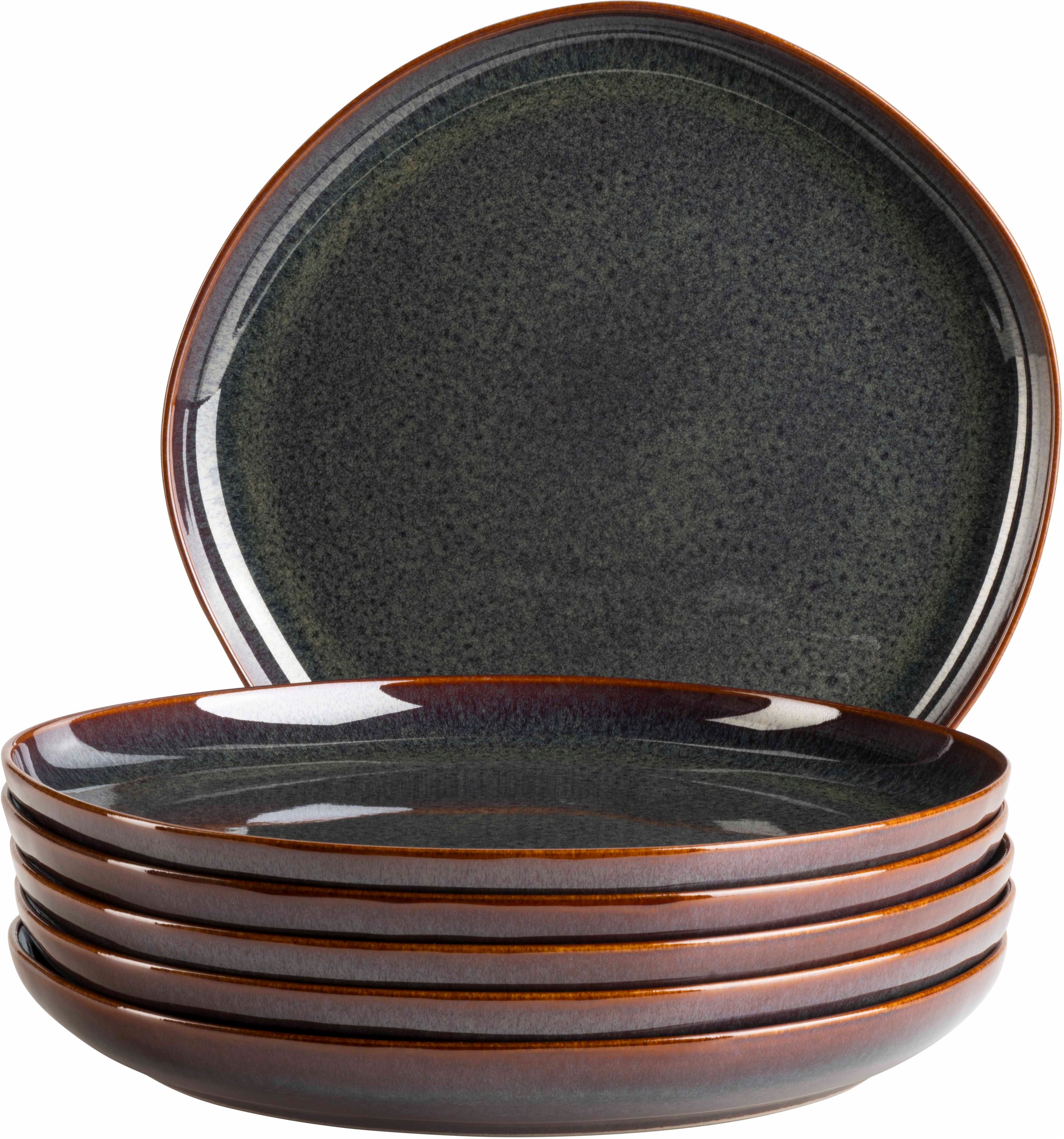 Mäser Braun Rot Speiseteller "Cordelia Teller Set Aus Steinzeug" Geschirr-Set von Baur