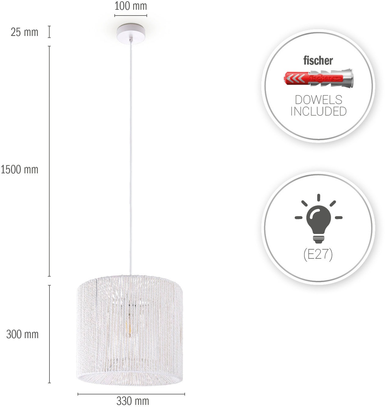 Paco Home Pendelleuchte »Hugo Ramira«, Leuchtmittel E27 | ohne Leuchtmittel, Wohnzimmer Esszimmer Rattan Optik Boho Schirm Papier E27 Modern