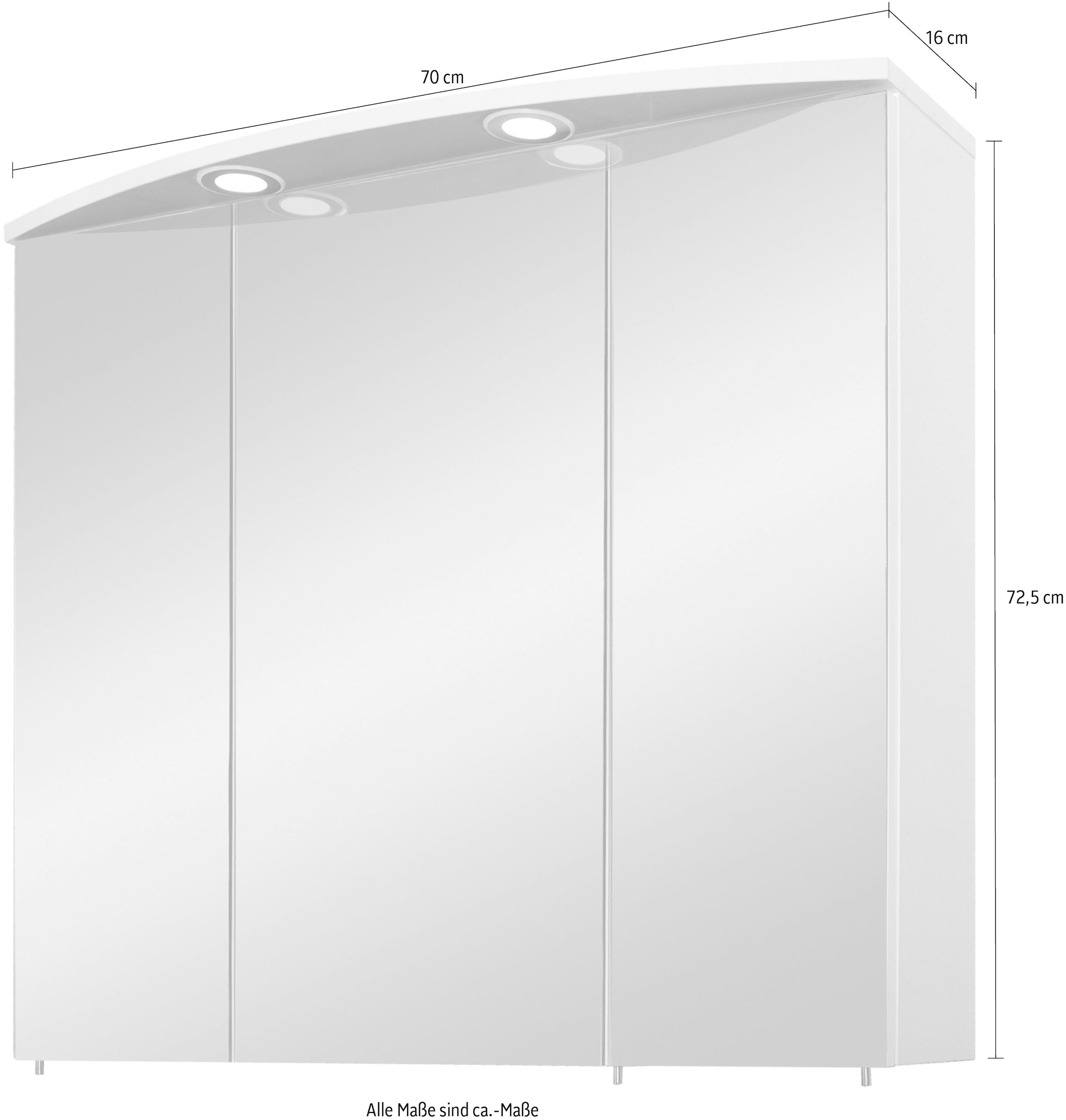 Schildmeyer Spiegelschrank »Verona«, Breite 70 cm, 3-türig, 2 LED-Einbaustrahler,  Schalter-/Steckdosenbox kaufen | BAUR