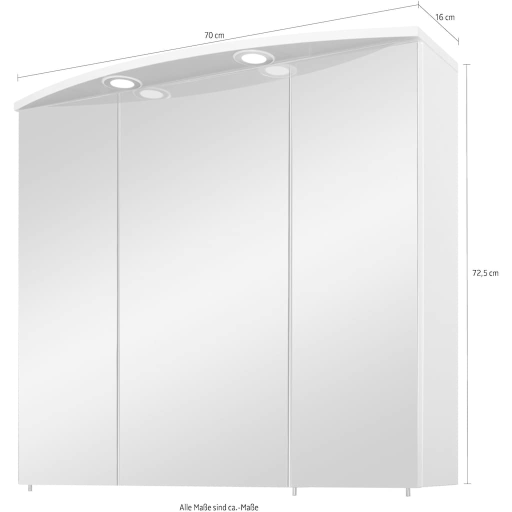 Schildmeyer Spiegelschrank »Verona«, Breite 70 cm, 3-türig, 2 LED-Einbaustrahler, Schalter-/Steckdosenbox