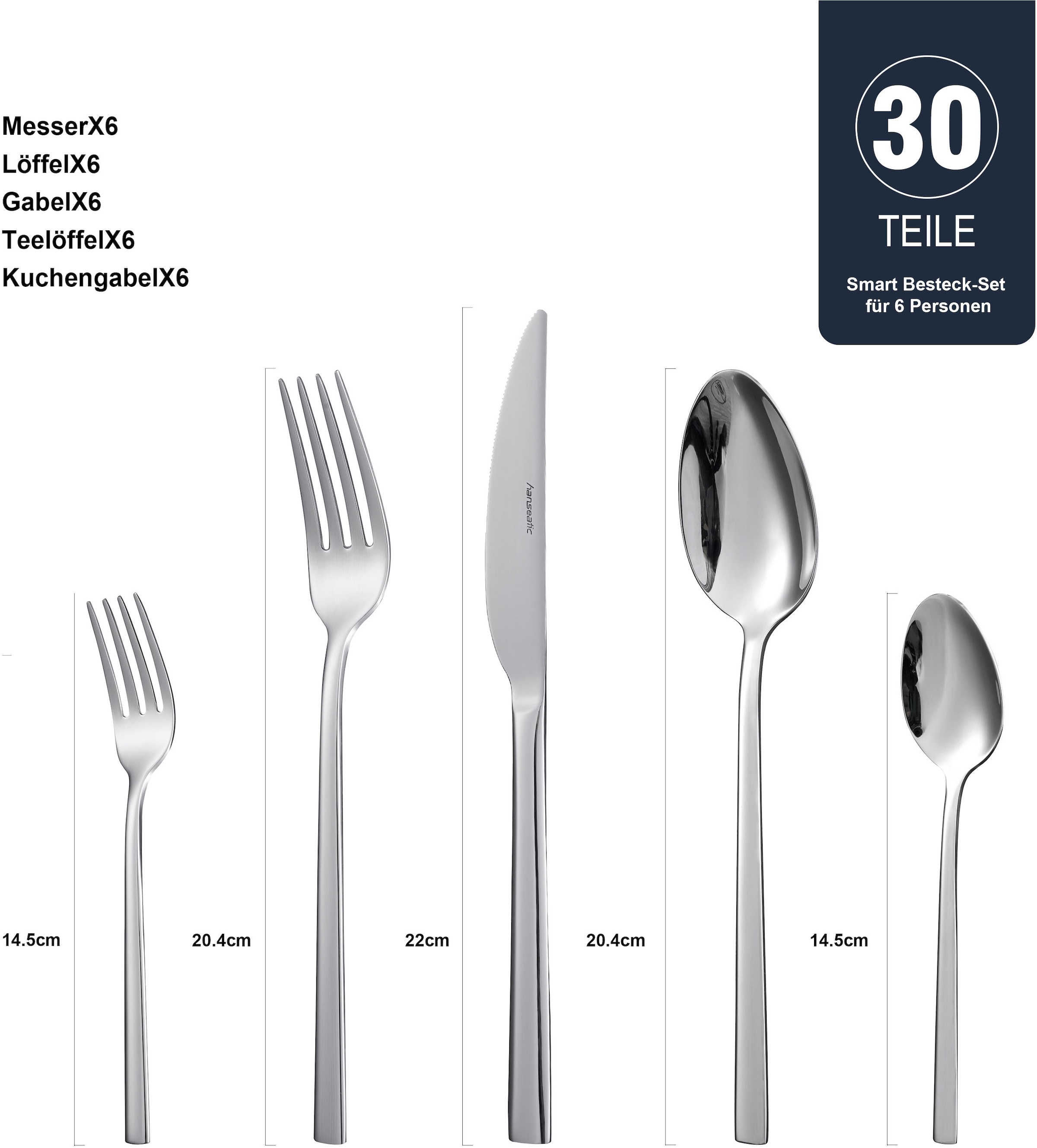 Hanseatic Besteck-Set »SMART, glänzend« leichtes und minimalistisches Design