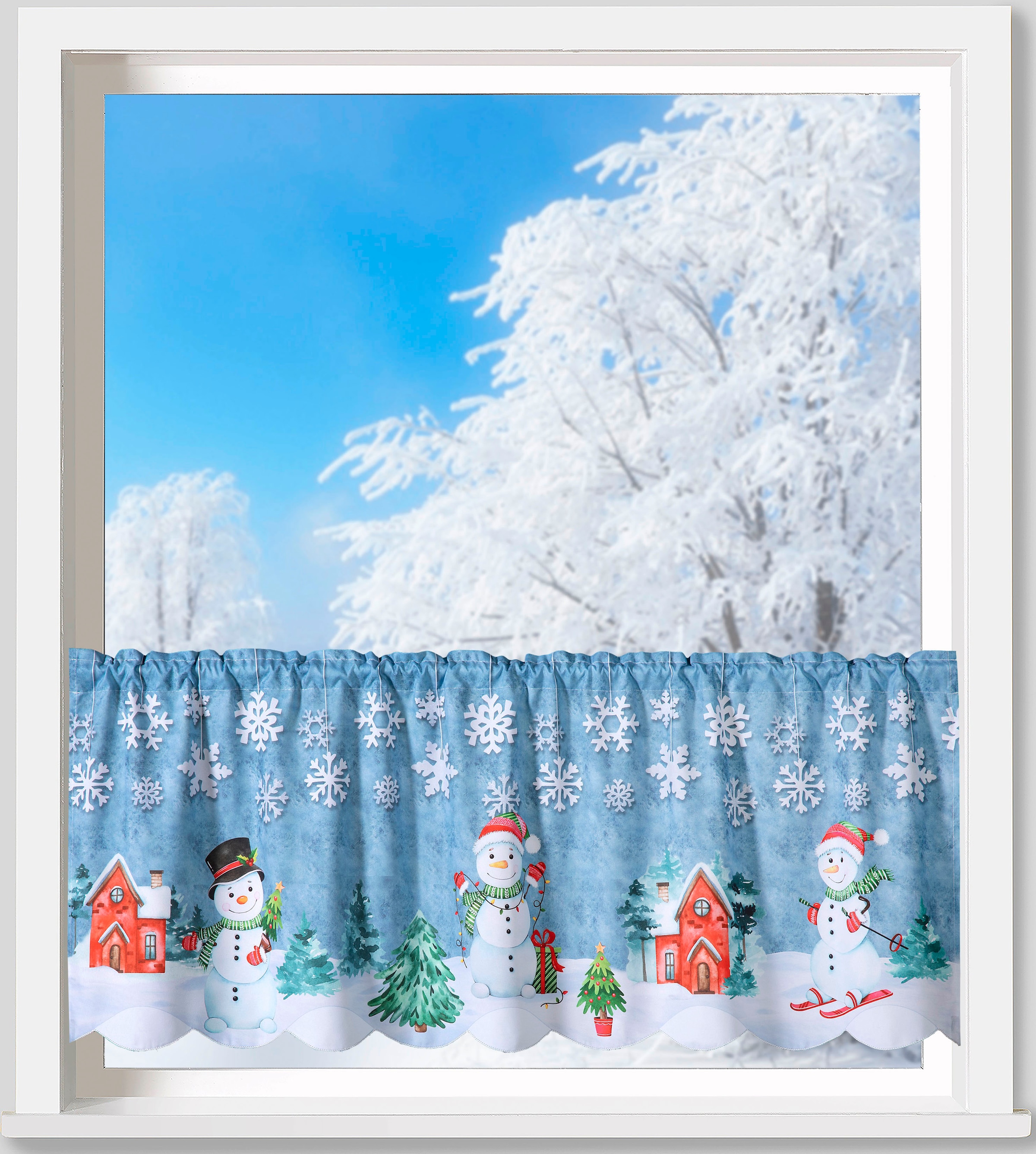 Weckbrodt Scheibengardine »Schneemann«, (1 St.), Bistro, Gardine, Tunnelzug, blickdicht, bedruckt, HxB 45x120cm, Store