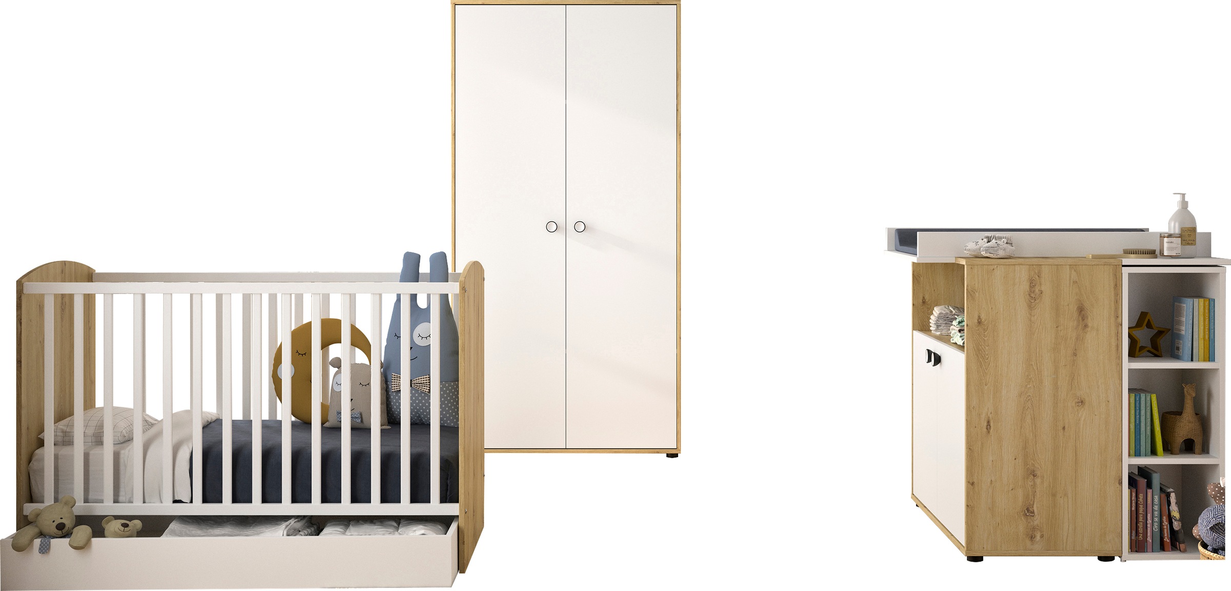 Galipette Babyzimmer-Komplettset "Arthur" mit Schrank, Bett mit Schubl, Wic günstig online kaufen