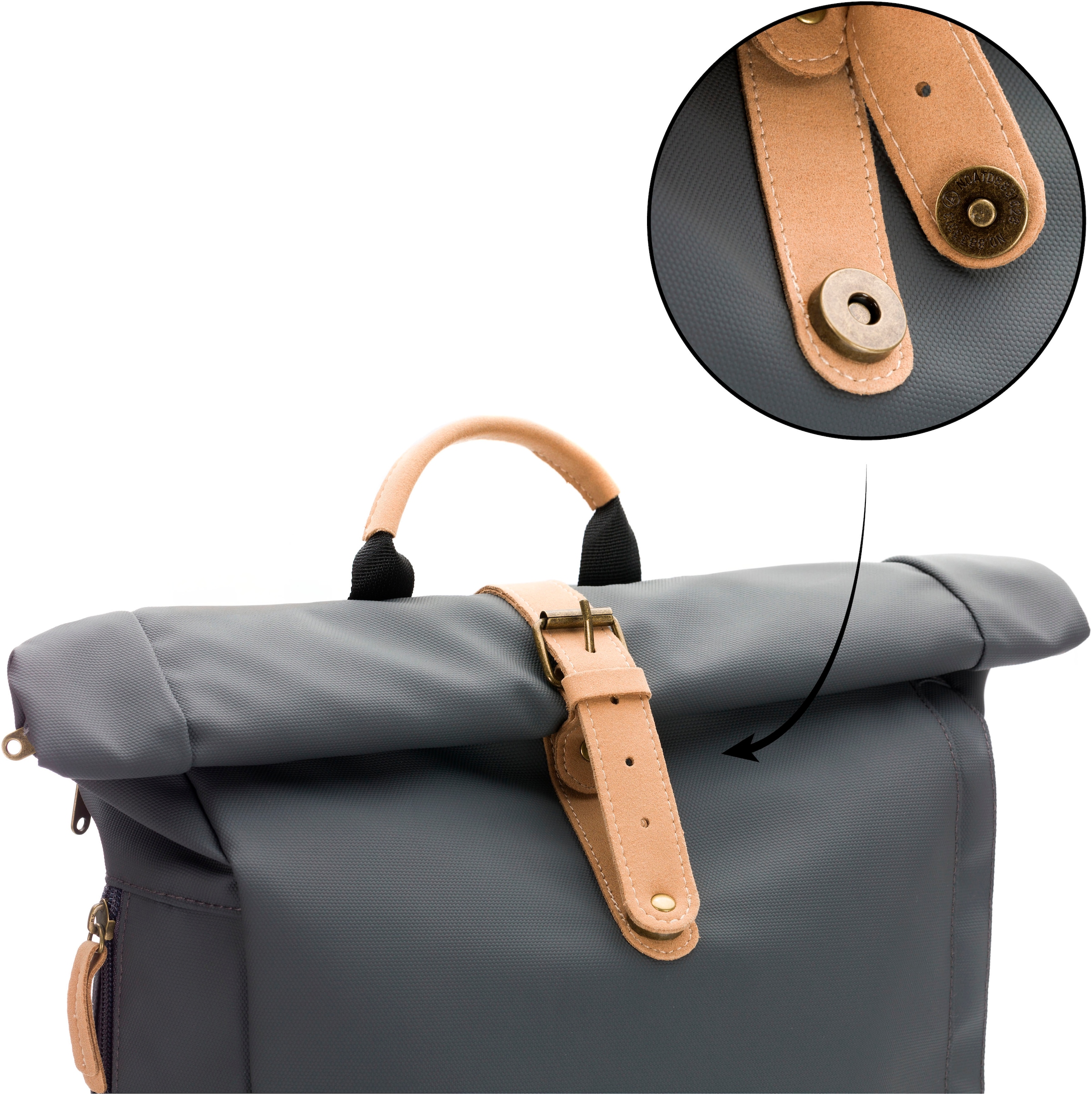 Fillikid Wickelrucksack »Rolltop Berlin stone grey«, Reflektoren, inkl. Wickeltunterlage