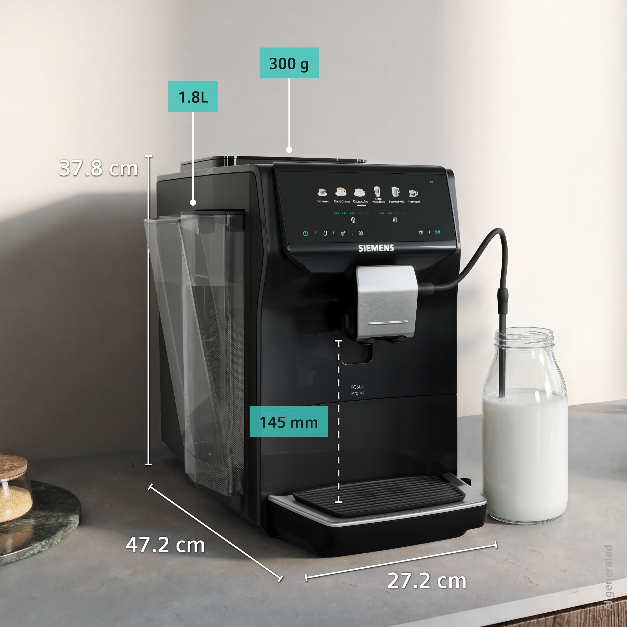 SIEMENS Kaffeevollautomat »EQ500 TP551E07, Doppeltassenfunktion, 6 Getränke, einfache Reinigung« mit Milchschlauch, Keramikmahlwerk, entnehmbare Brüheinheit, Schwarz