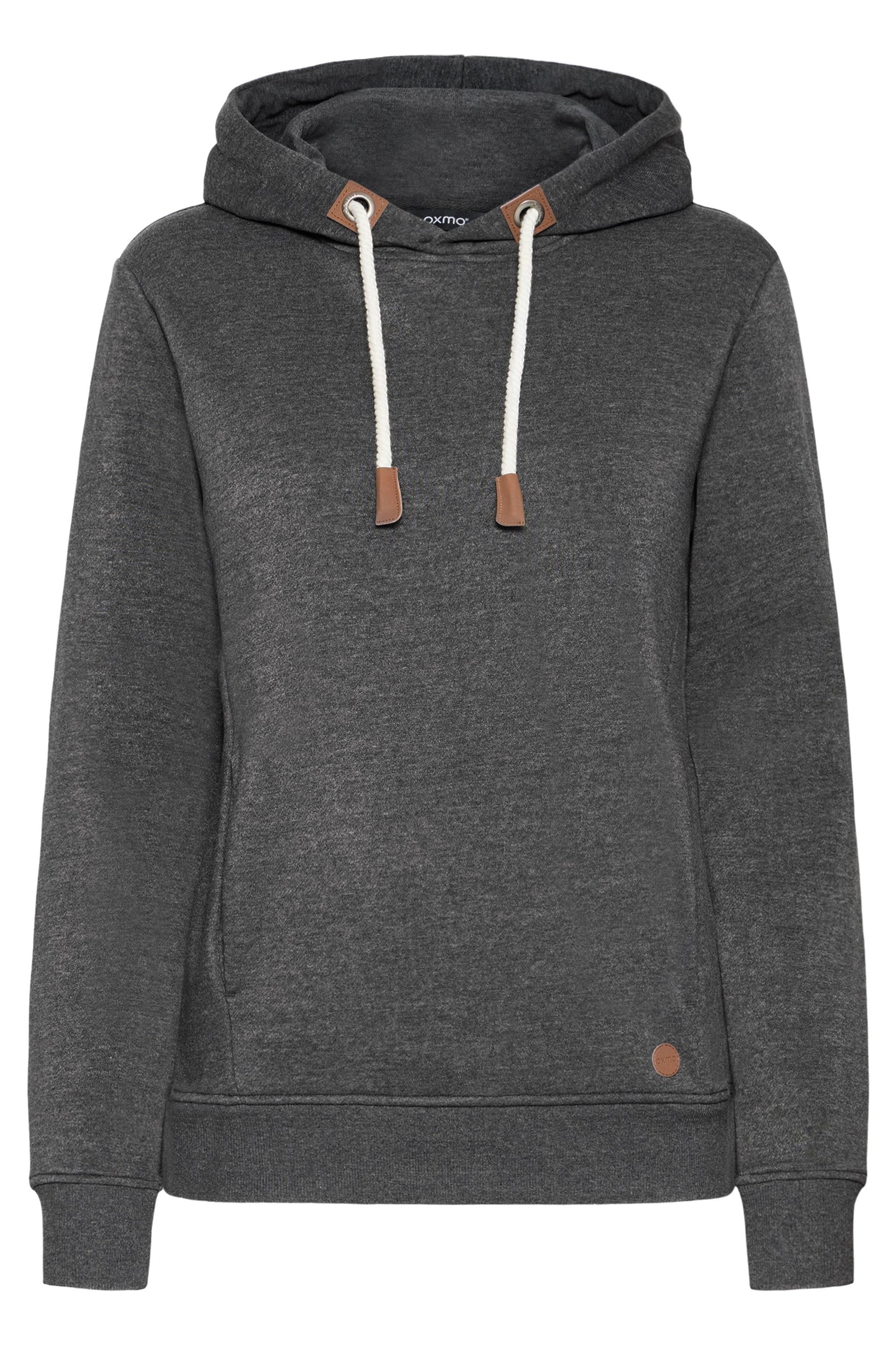 Kapuzenpullover OXMO "Hoodie OXMILLE", Damen, Gr. S, grau (dunkelgrau melange), Obermaterial: 55% Polyester PES. 45% Baumwolle CO., Pullover Kapuzenpullover