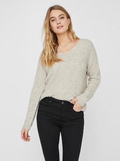 Vero Moda V-Ausschnitt-Pullover "VMCREWLEFILE LS V-NECK BLOUSE NOOS" Materialmix, loose fit