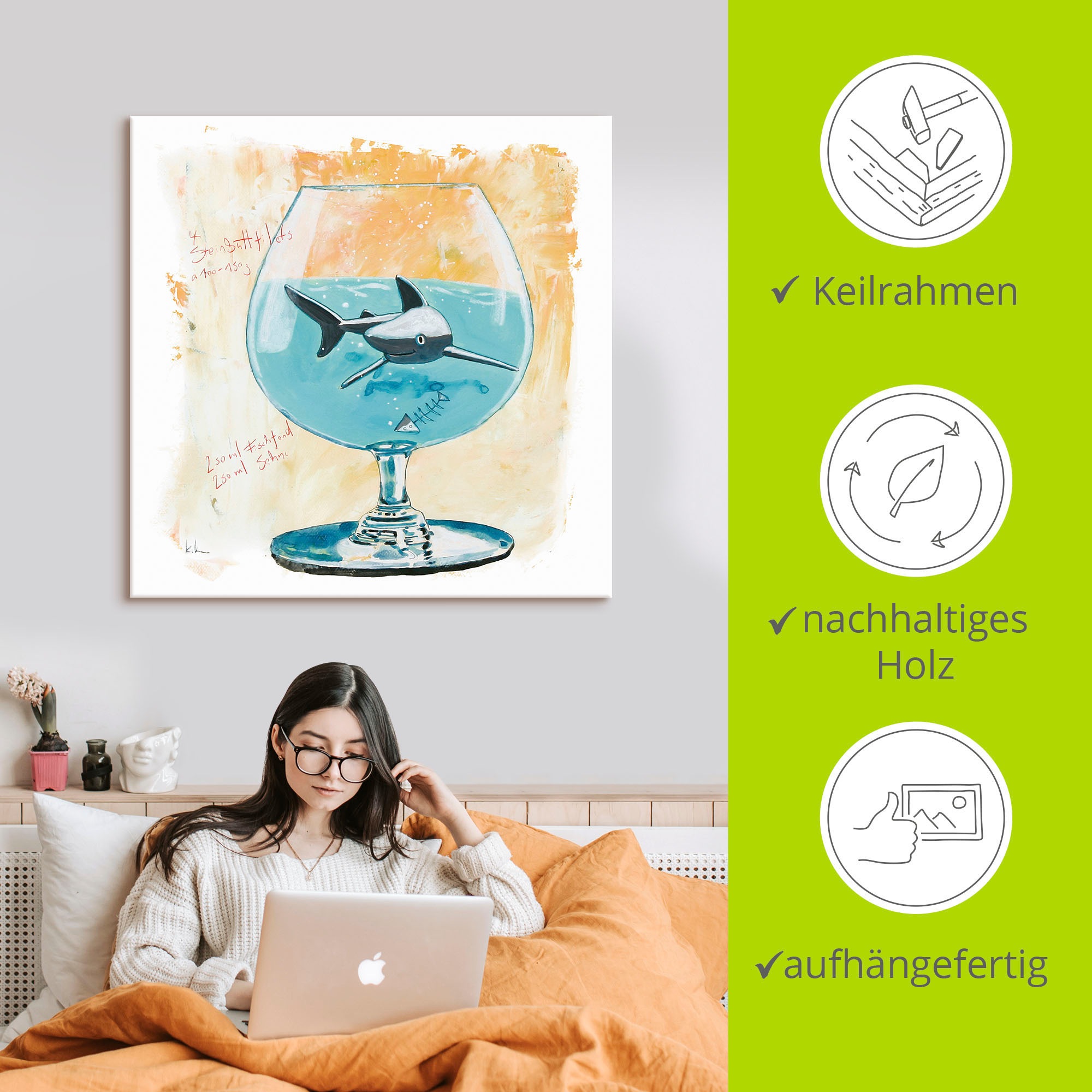 Artland Wandbild »Hai«, Humor, (1 St.), als Leinwandbild, Poster, Wandaufkleber in verschied. Größen