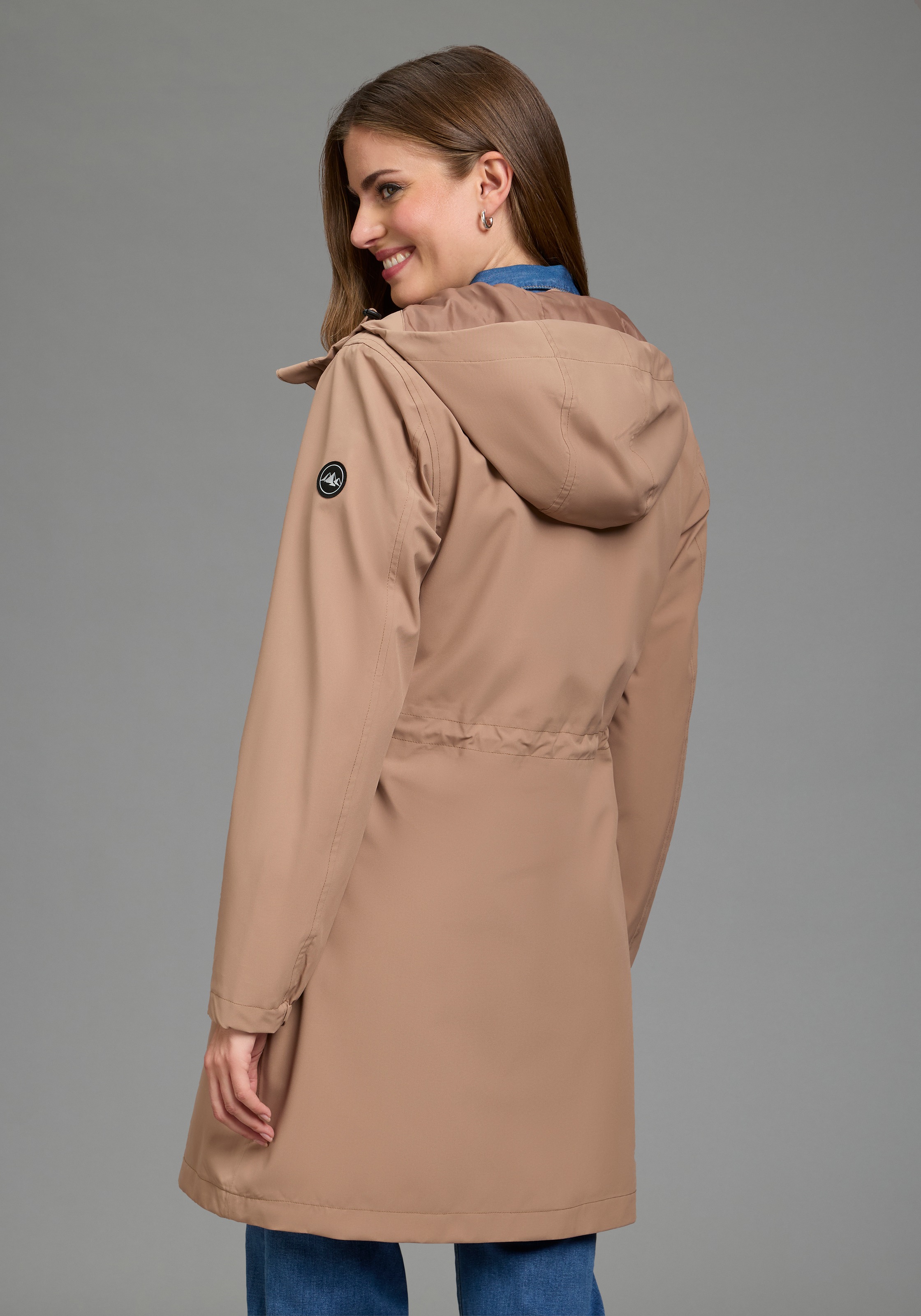 Polarino Funktionsjacke mit Kapuze mit 2-Wege-Reißverschluss, figurumspielend, wasserdicht, atmungsaktiv