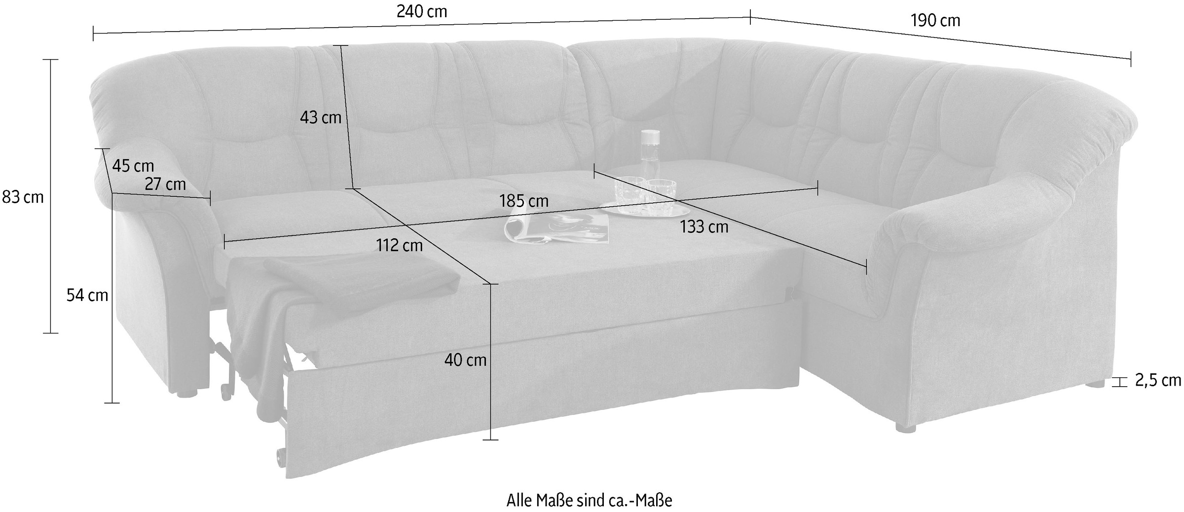 DOMO collection Ecksofa »Sarafina zeitlos und komfortabel, optional mit Federkern, L-Form«, wahlweise mit Bettfunktion
