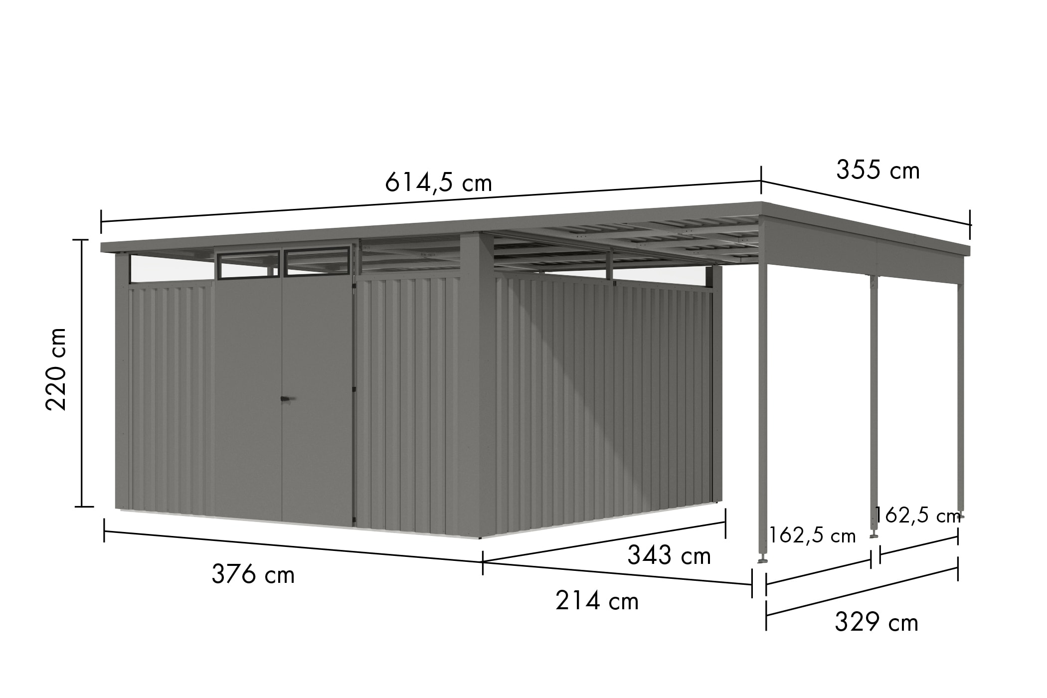 Karibu Gartenhaus »"Østen 4" SET mit Anbaudach 2,25 m«, pulverbeschichtetes Trapezblech, Rahmen aus verzinktem Vierkantrohr