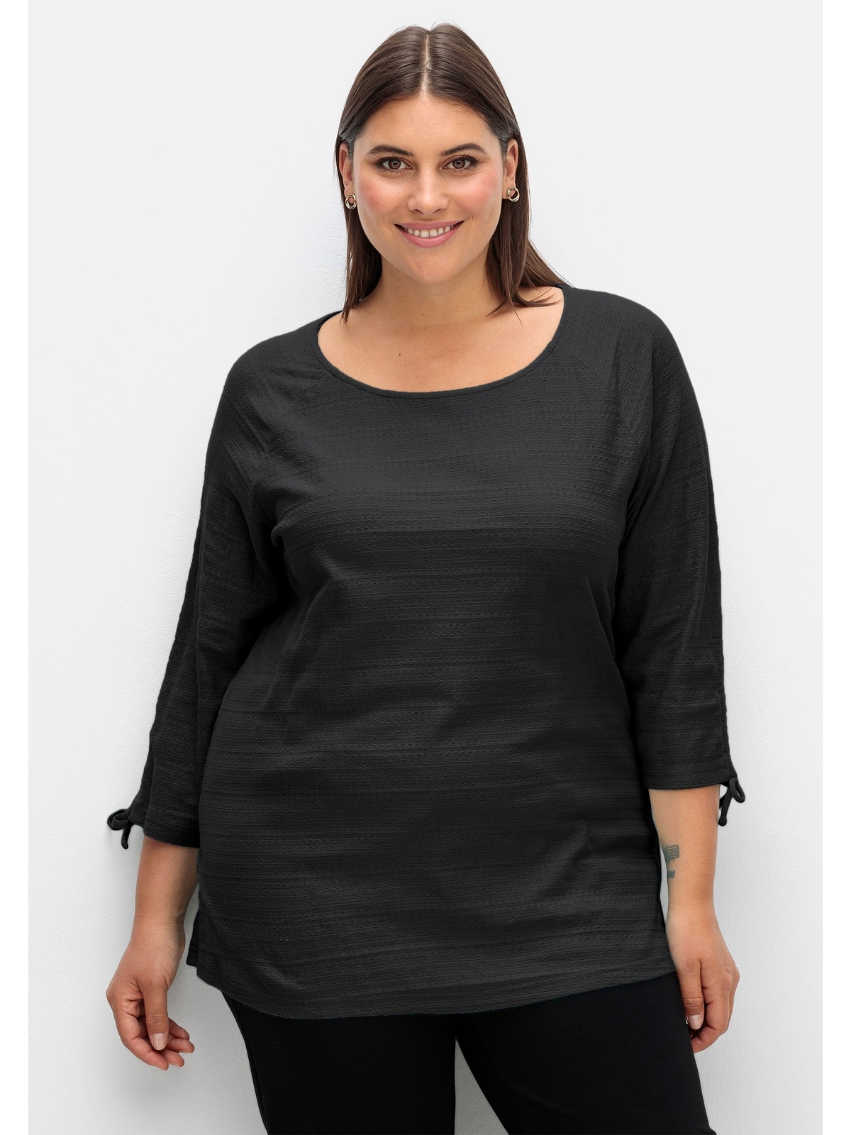 Black Friday Sheego »Große Größen«, mit tailliert Raglanärmeln, leicht raffbaren | 3/4-Arm-Shirt BAUR
