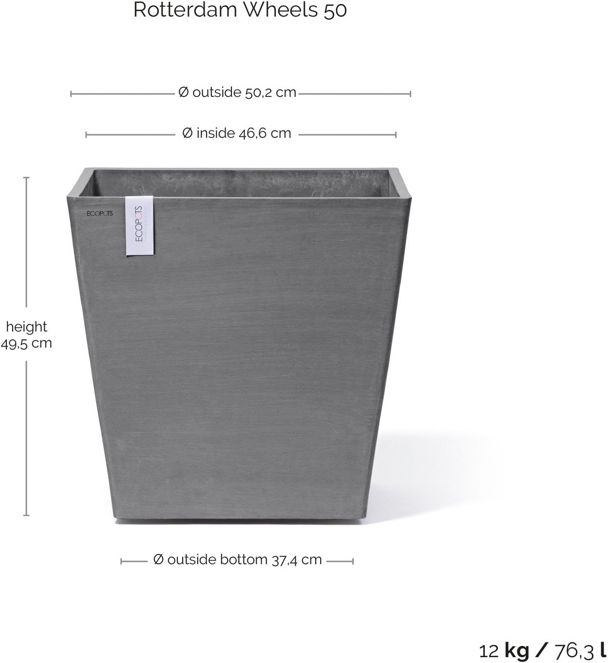 ECOPOTS Blumentopf »Rotterdam mit Rollen 50 Grau« für innen und außen: frostsicher, bruchsicher und lichtbeständig