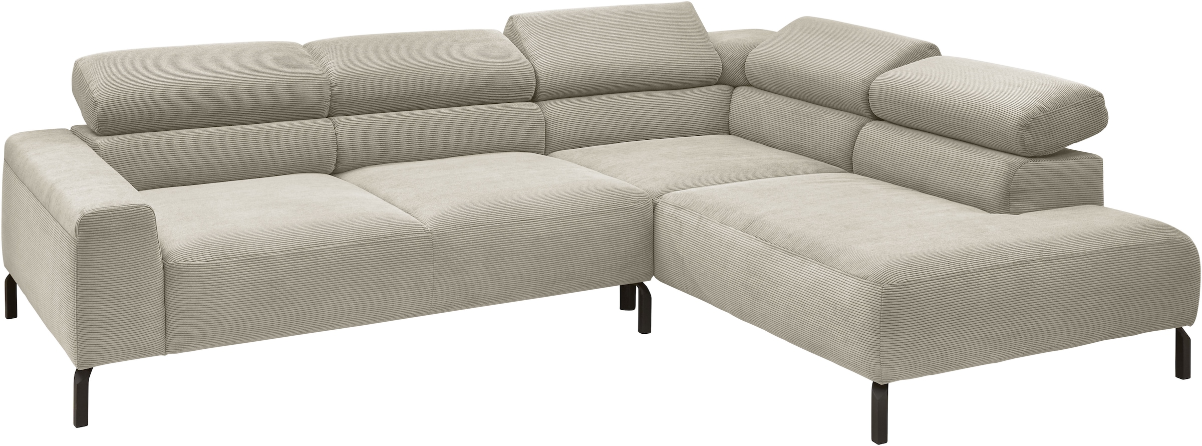 Places of Style Ecksofa »Antonelli, L-Form, inkl. Kopfteilverstellung, Breite 276 cm«, ohne Sitztiefenverstellung, in Feincord, sand