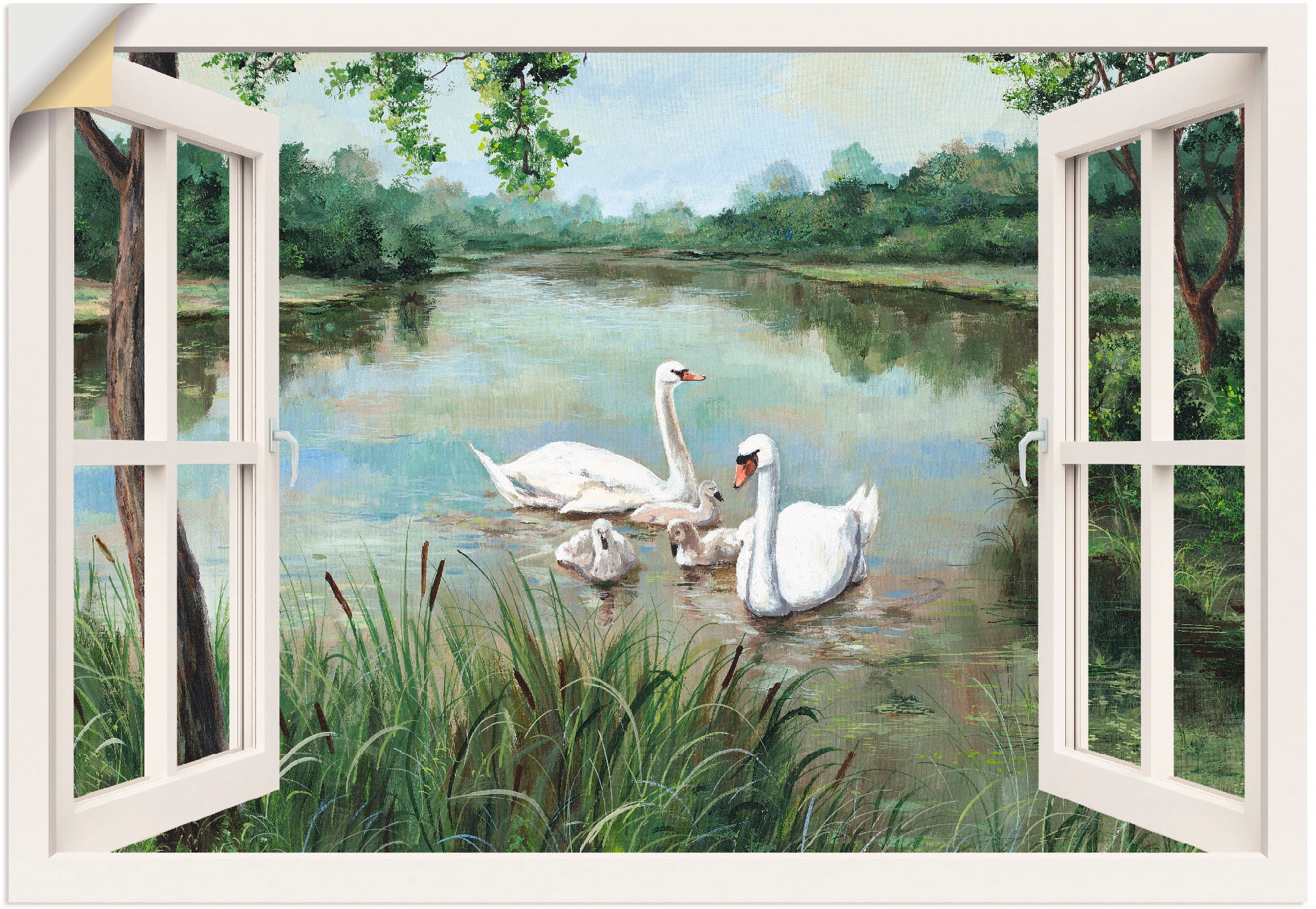 Artland Wandbild "Fensterblick - Schwäne", Vögel, (1 St.), als Alubild, Out günstig online kaufen