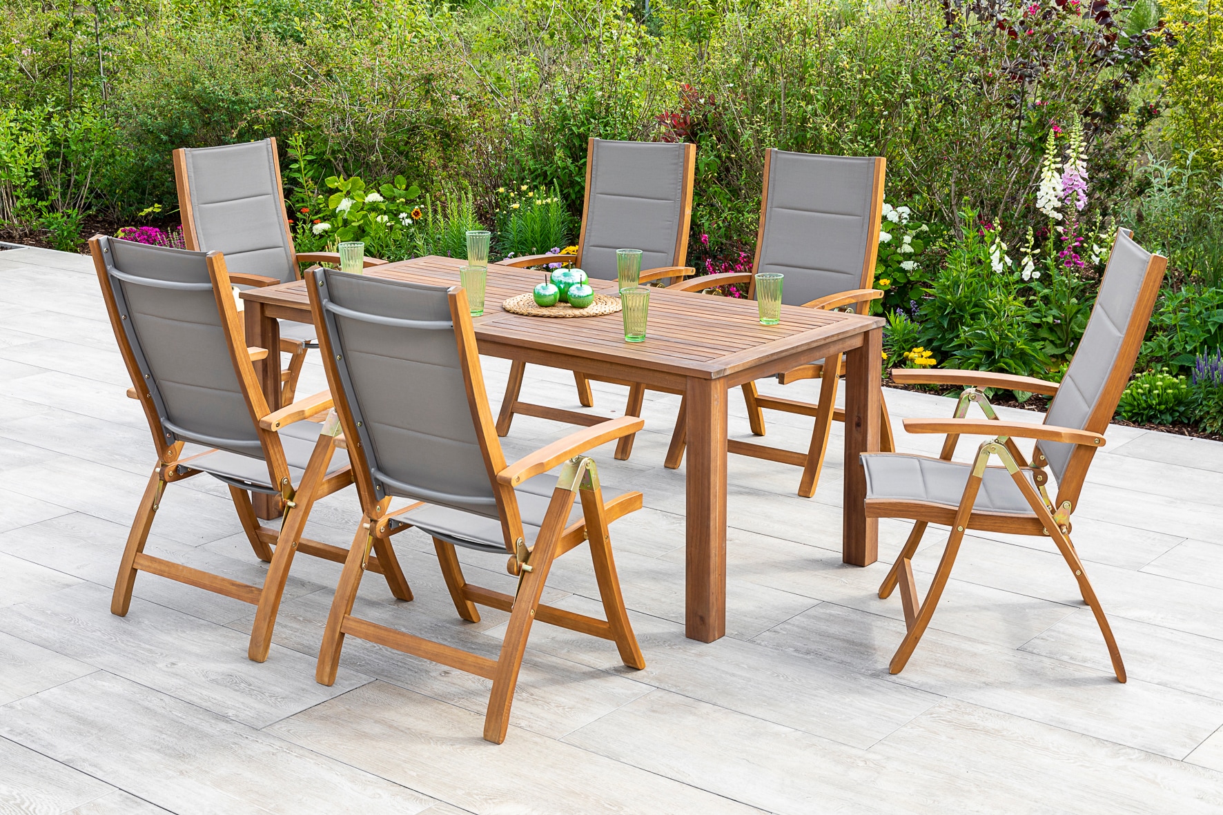 MERXX Garten-Essgruppe "Acapulco" 7 Stk. tlg. 6 Klappsessel mit Tisch günstig online kaufen