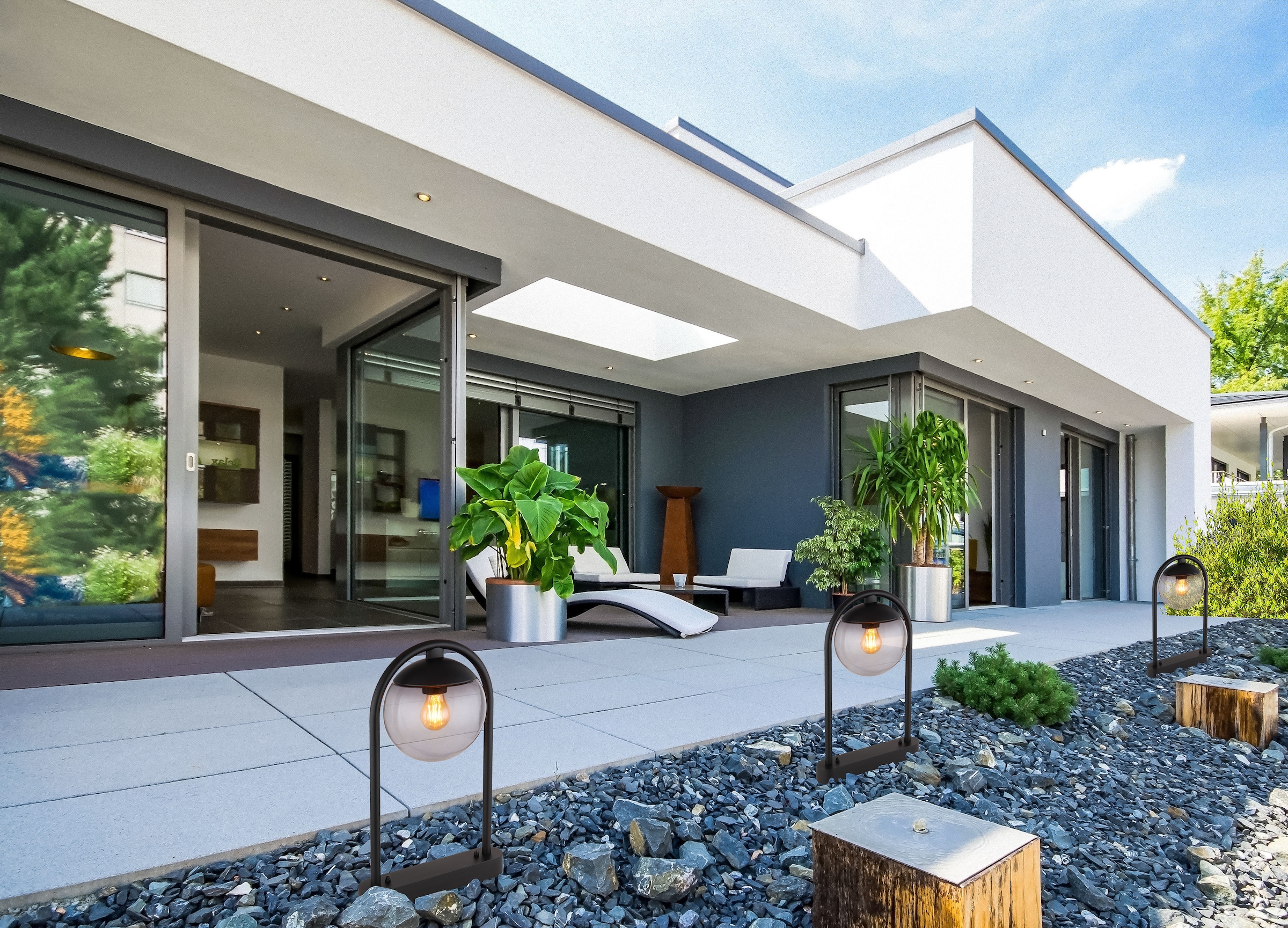 GLOBO LIGHTING Außen-Stehlampe »MICHAEL«, Leuchtmittel E27 | ohne Leuchtmittel, Außenlampe/schwarz/Glas rauchfarben/Richtung Lichtschein: abwärts