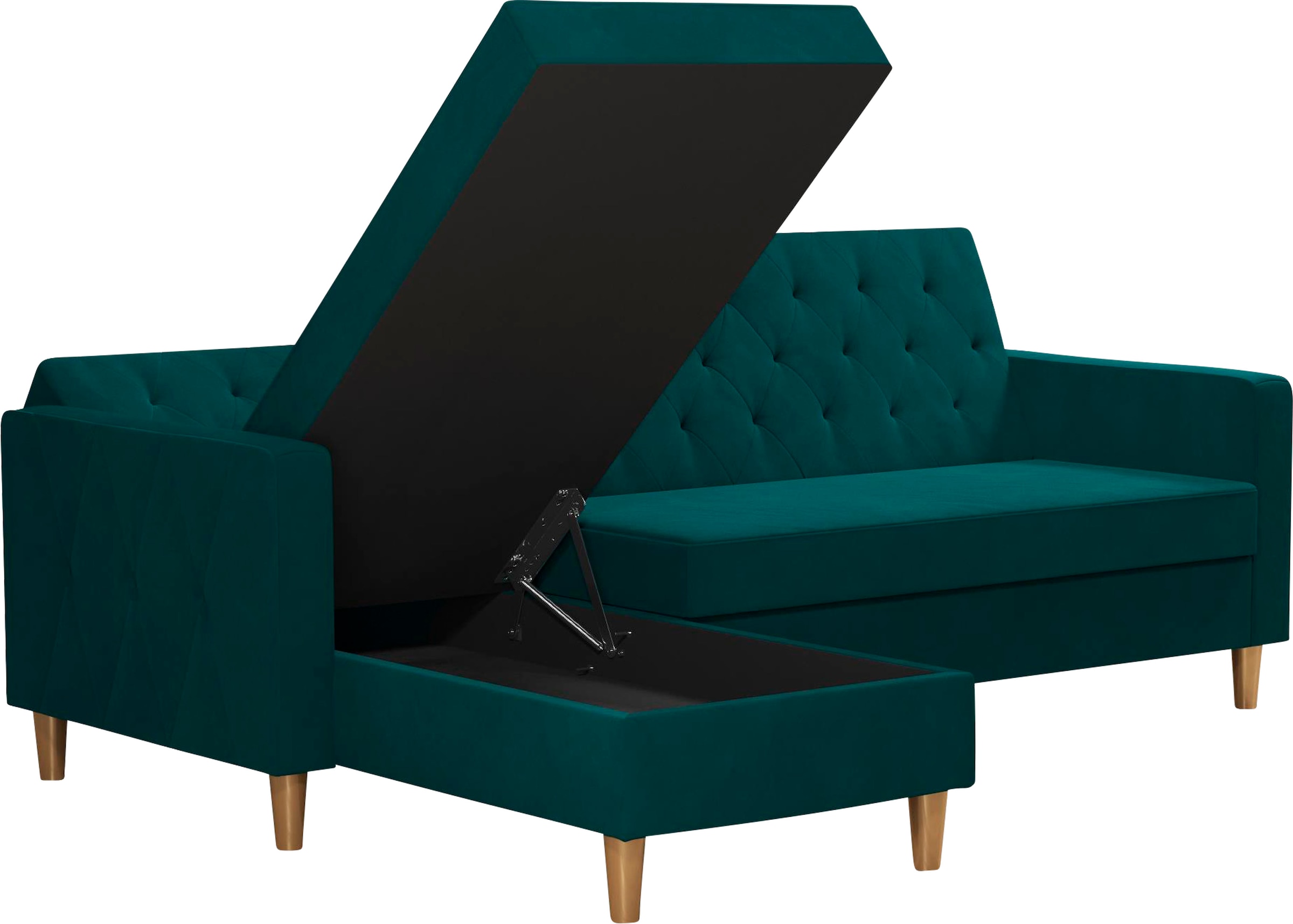 Cosmo Living Ecksofa »Liberty«, mit Schlafffunktion, Recamiere mit Stauraum beidseitig montierbar