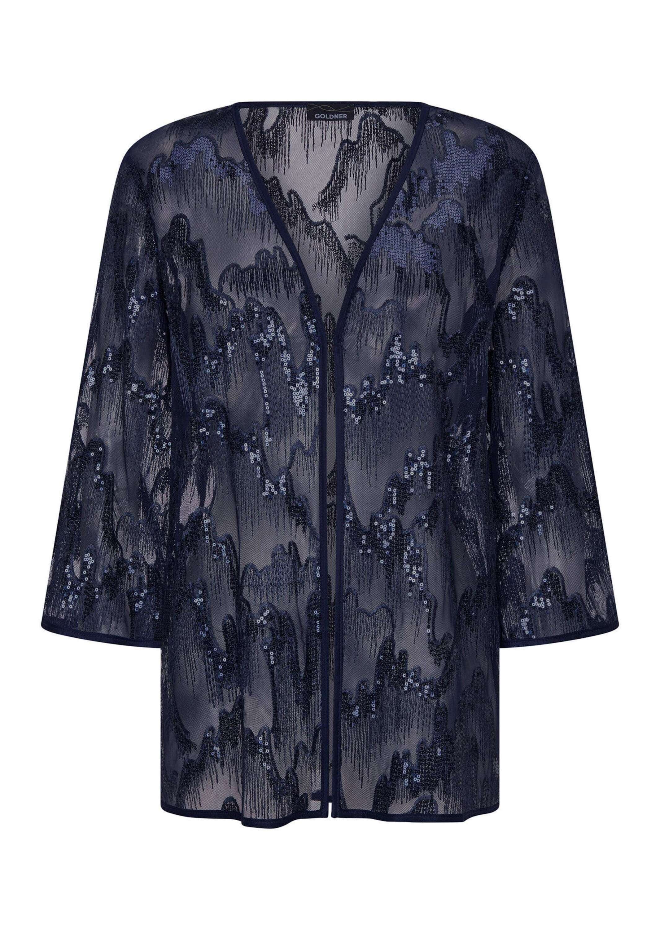 GOLDNER Satinbluse "Kurzgröße Elegante Pailletten-Jacke, V-Ausschnitt" Pailletten