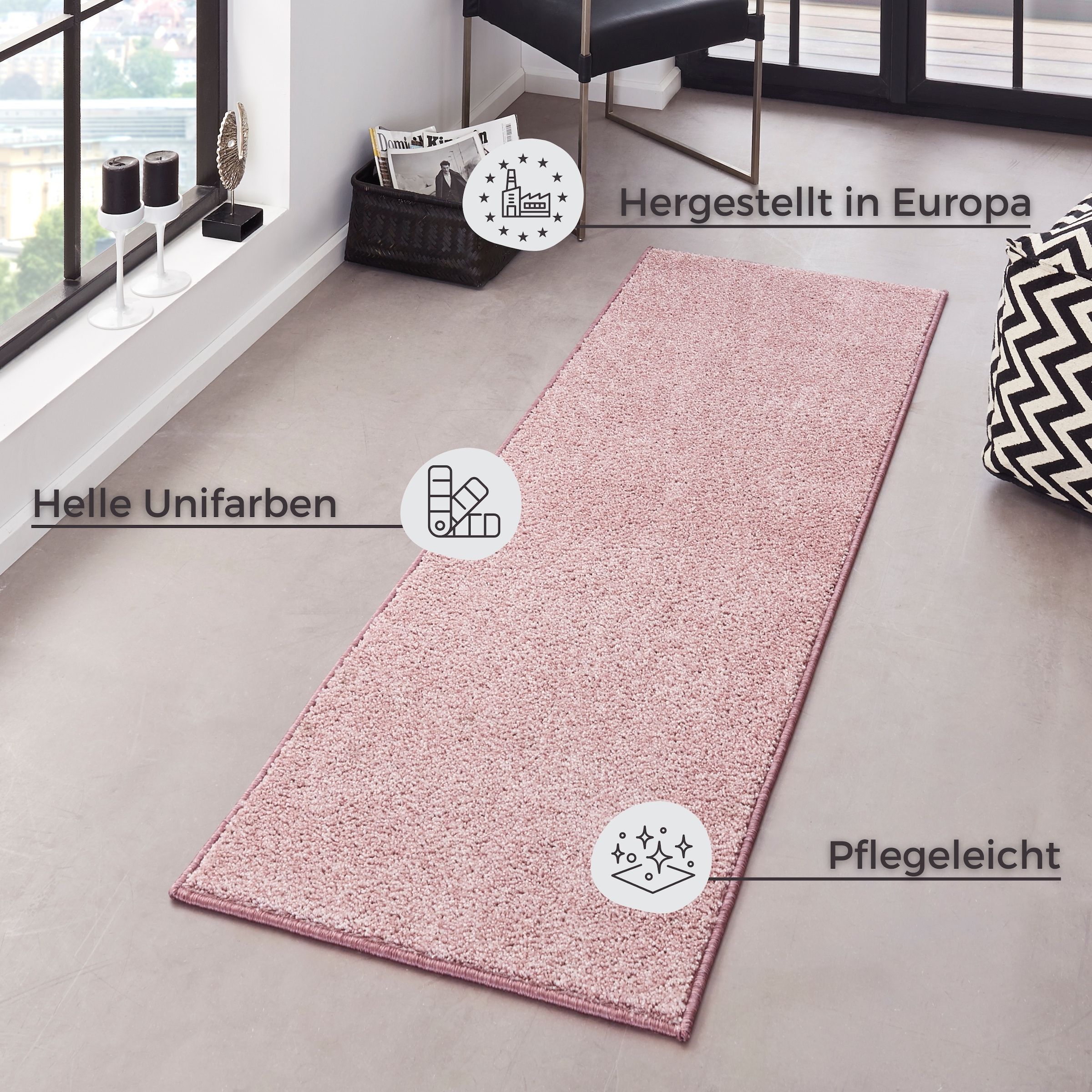 HANSE Home Teppich »Pure 100 Kurzflor«, rechteckig, 13 mm Höhe, Kurzflor, Unifarben, Läufer, Modern, Wohnzimmer, Kinderzimmer, Flur