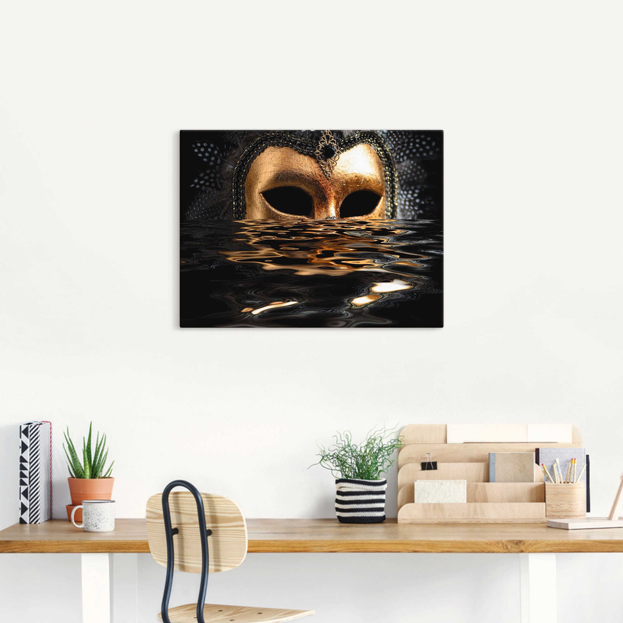 Artland Wandbild »Venezianische Maske mit Blattgold«, Karneval, (1 St.), als Alubild, Outdoorbild, Leinwandbild, Poster, Wandaufkleber