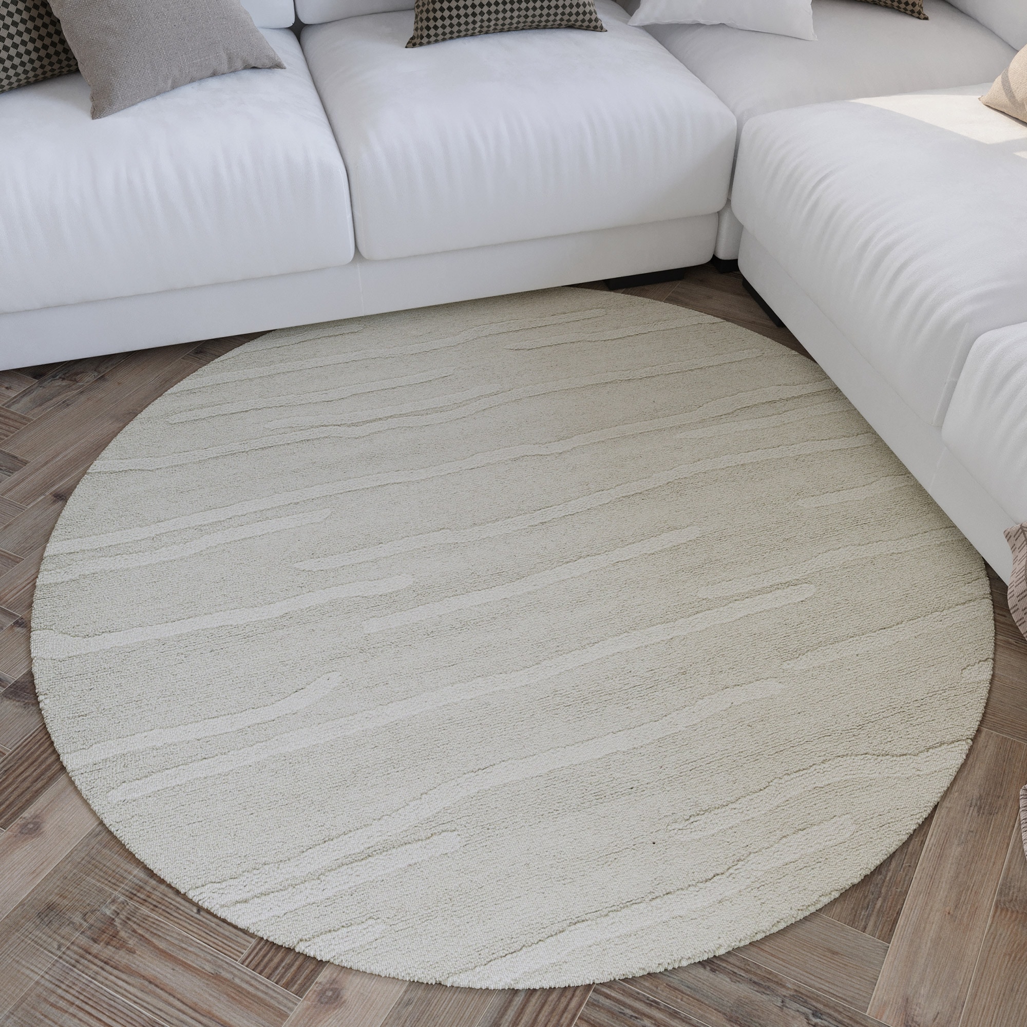 Wecon home Wollteppich "Hamptons TWENTY" rund 15 mm Höhe Schurwolle, Kurzflor, Wohn- & Schlafzimmer, elegant, Streifen-Muster