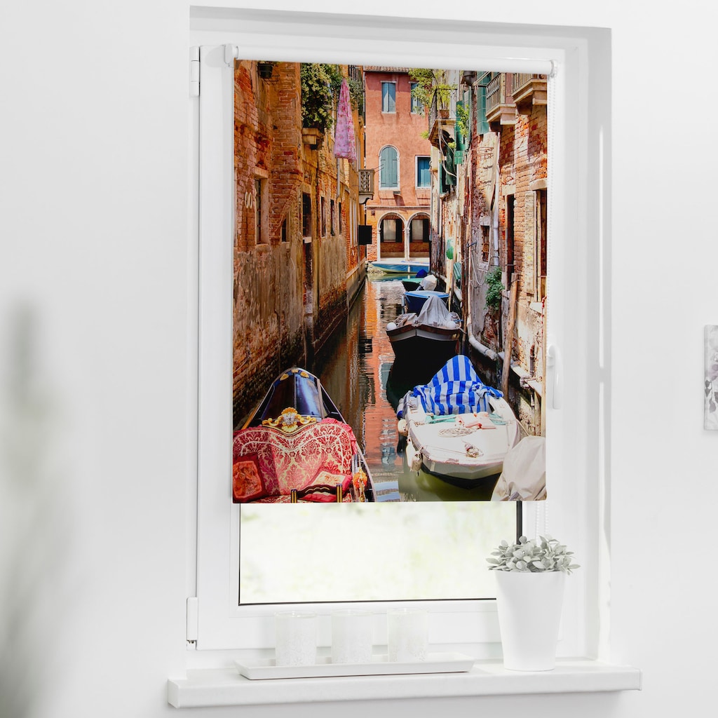 LICHTBLICK ORIGINAL Seitenzugrollo »Klemmfix Motiv Venedig Gondola«, Lichtschutz, ohne Bohren, freihängend