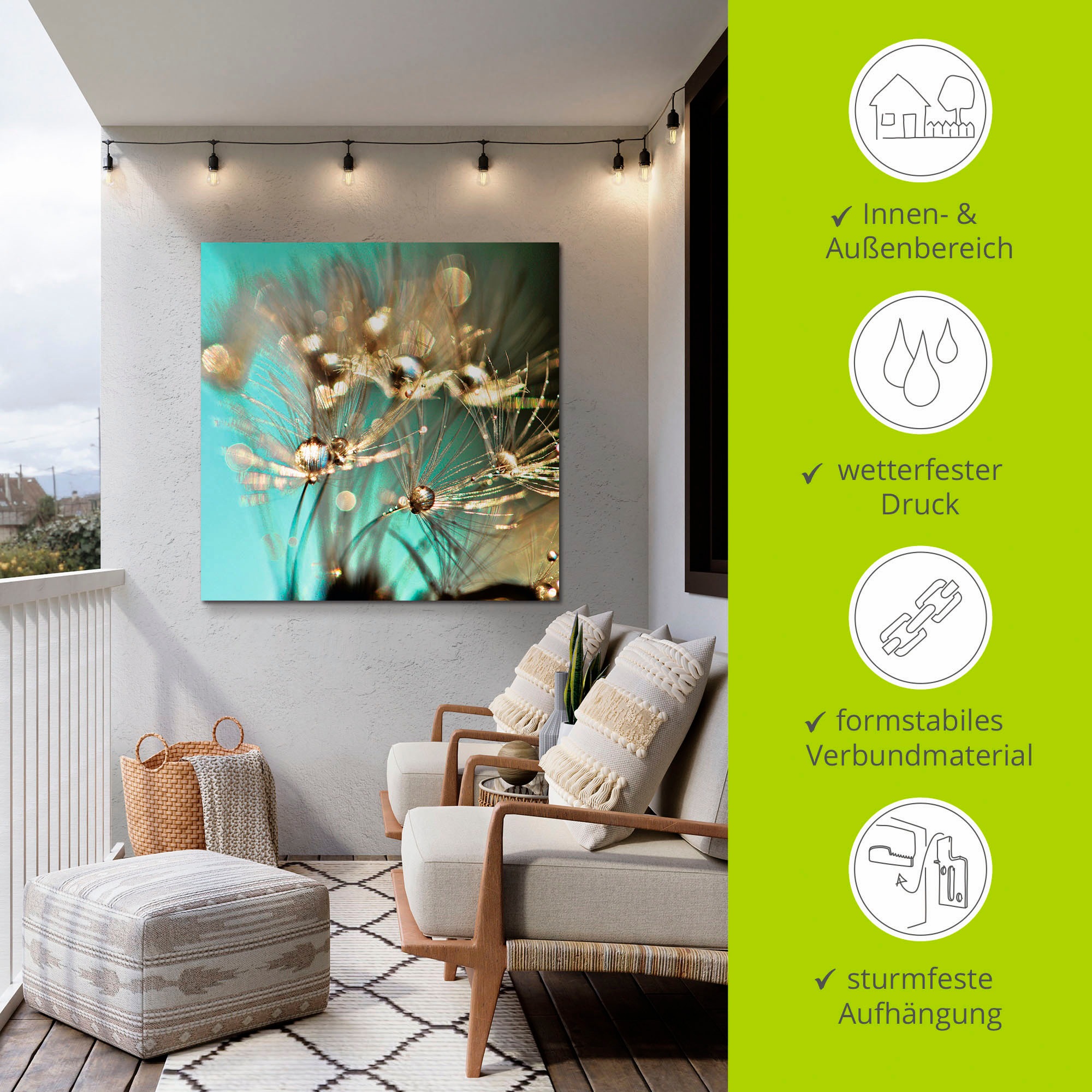 Artland Wandbild »Pusteblume glänzendes Gold«, Blumen, (1 St.), als Alubild, Outdoorbild, Leinwandbild, Poster, Wandaufkleber