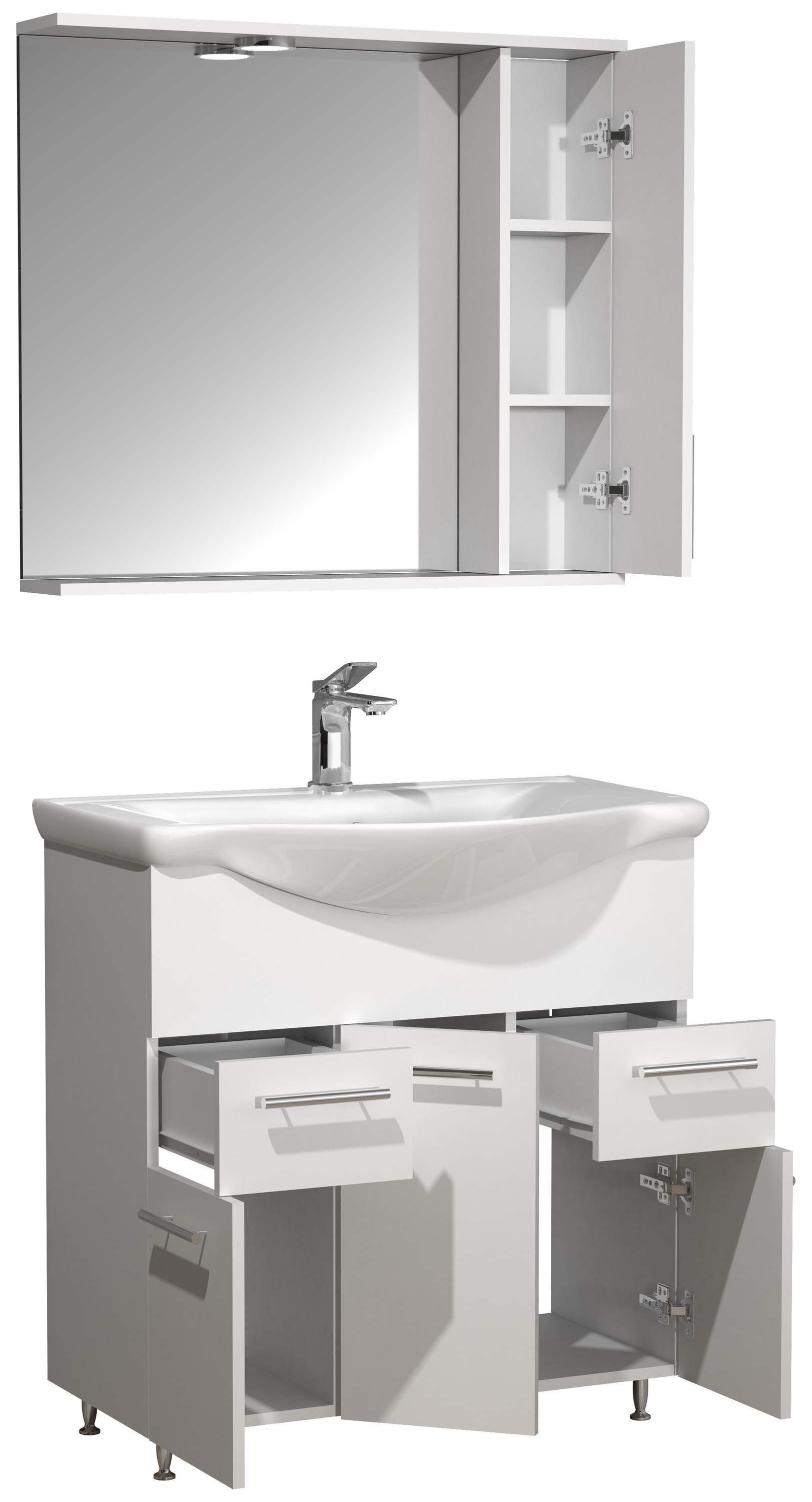 VCM Waschbeckenunterschrank »VCM 3-tlg. Waschplatz Waschtisch Badmöbel Set Waschbecken Schubladen Drehtüren Spiegelschrank Lisalo XL«, (3 St.)