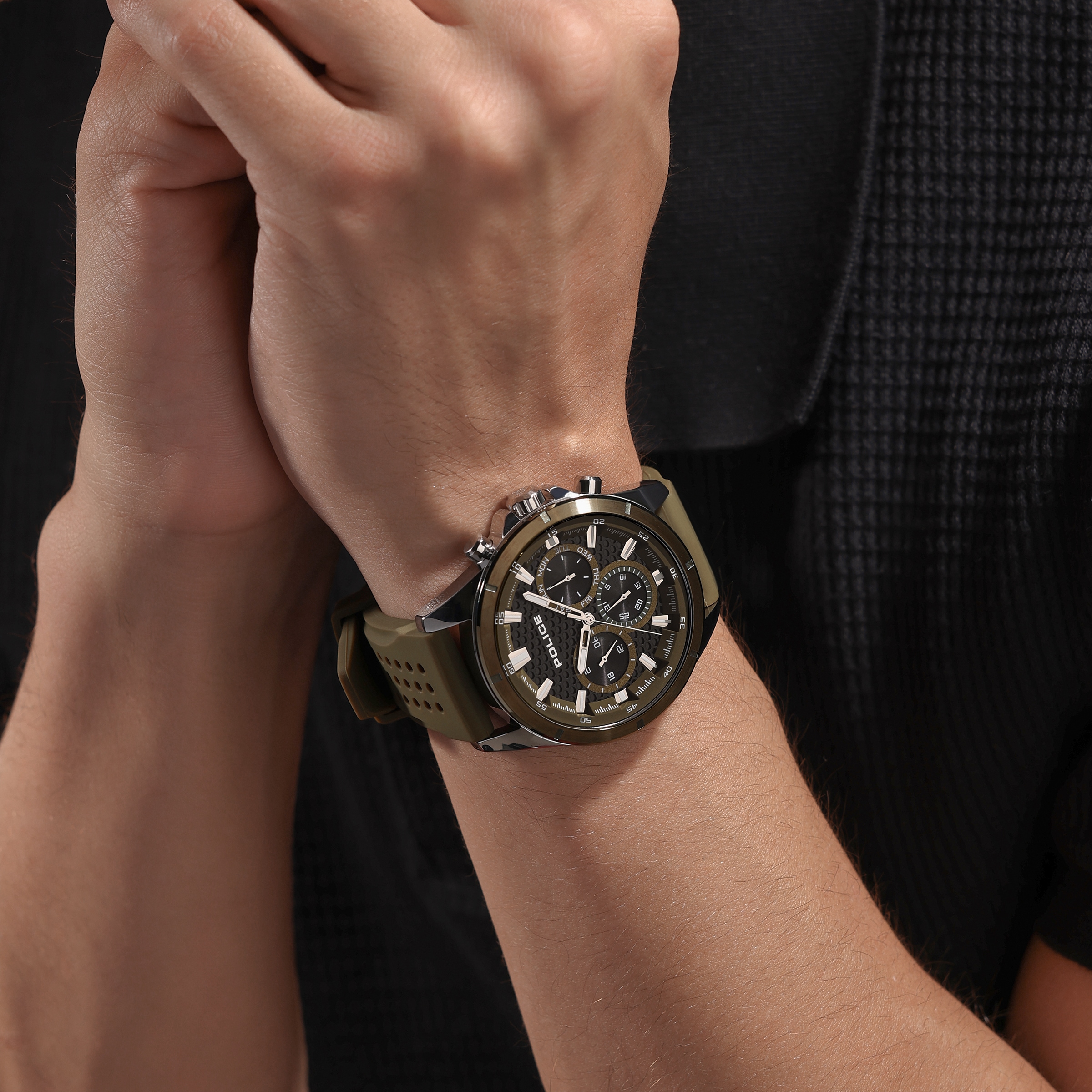 Police Quarzuhr »Motion« Armbanduhr, Herrenuhr, Silikonarmband, analog, Tag, Wochentag