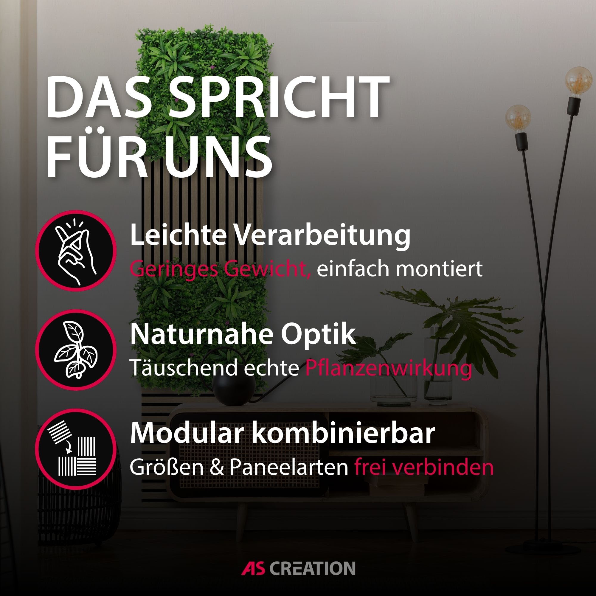Architects Paper 3D Wandpaneel »A.S. Création Modular Wall Wandpaneel Pflanzenoptik« 1 tlg. Kunstpflanzen auf rPET-Filz für farbstarke botanische 3D-Wände