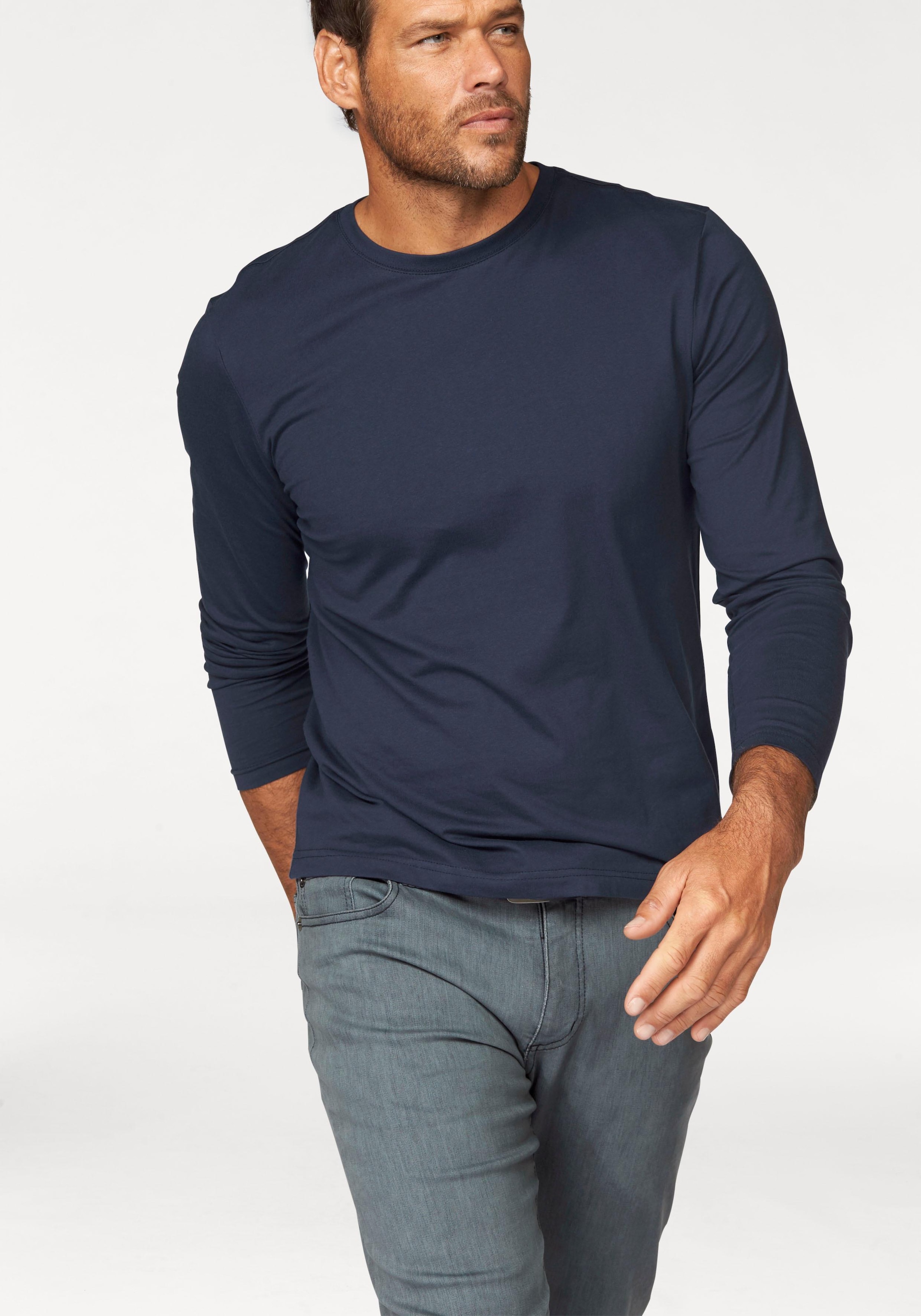 Man's World Langarmshirt »neue Farbe !«, (3er-Pack), Langarm, unifarben, aus Baumwolle, im 3er-Pack