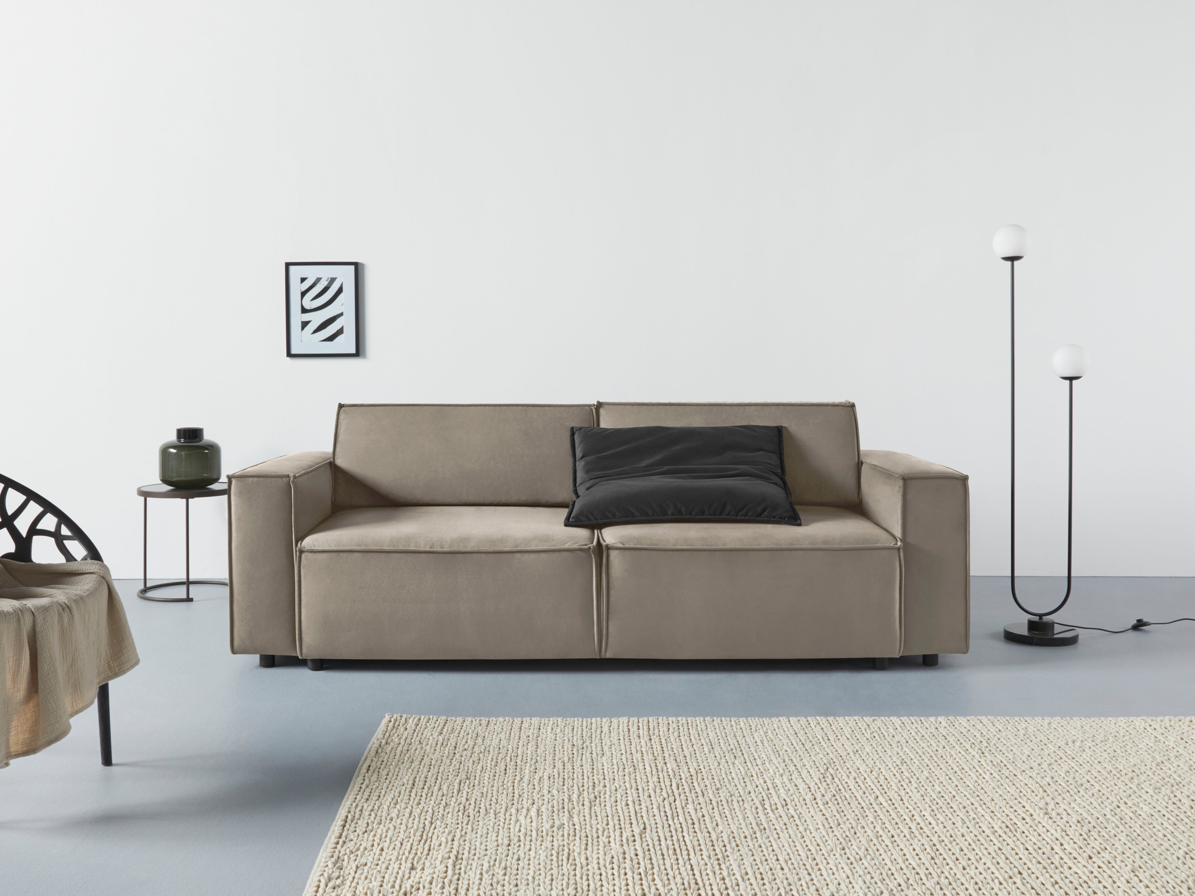 Home affaire Schlafsofa "Marva, B: 245 cm, Liegel. 152x190 cm" Schlaffunktion, Bettkasten & 1 Zierkissen, Federkern