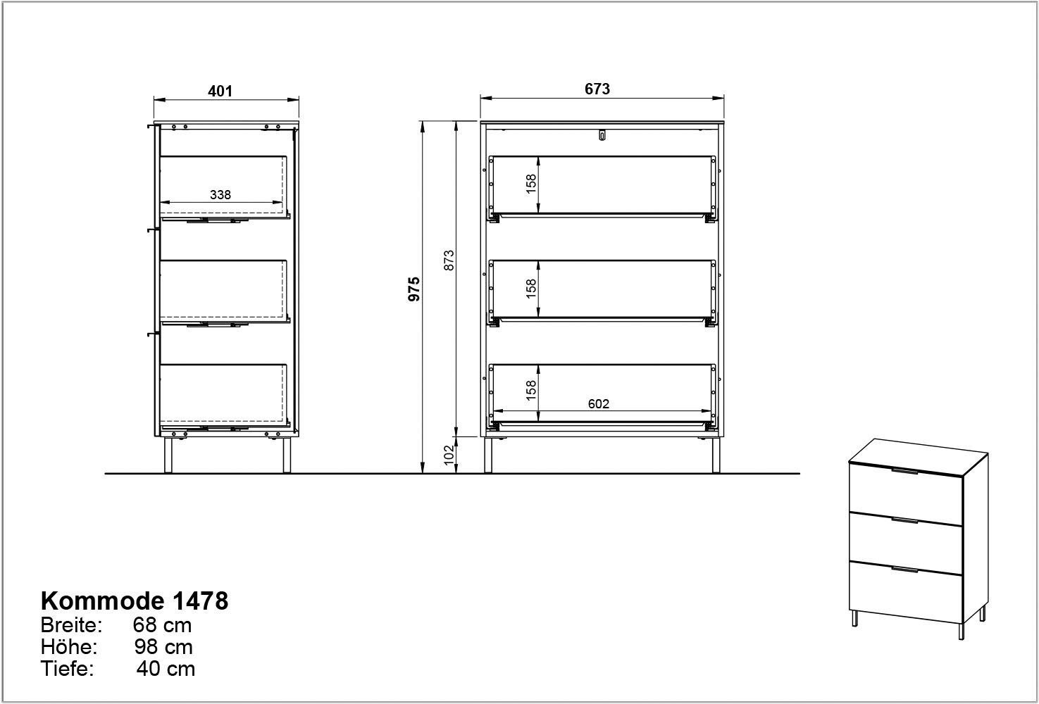 GERMANIA Schubkastenkommode »California«, Breite 68 cm