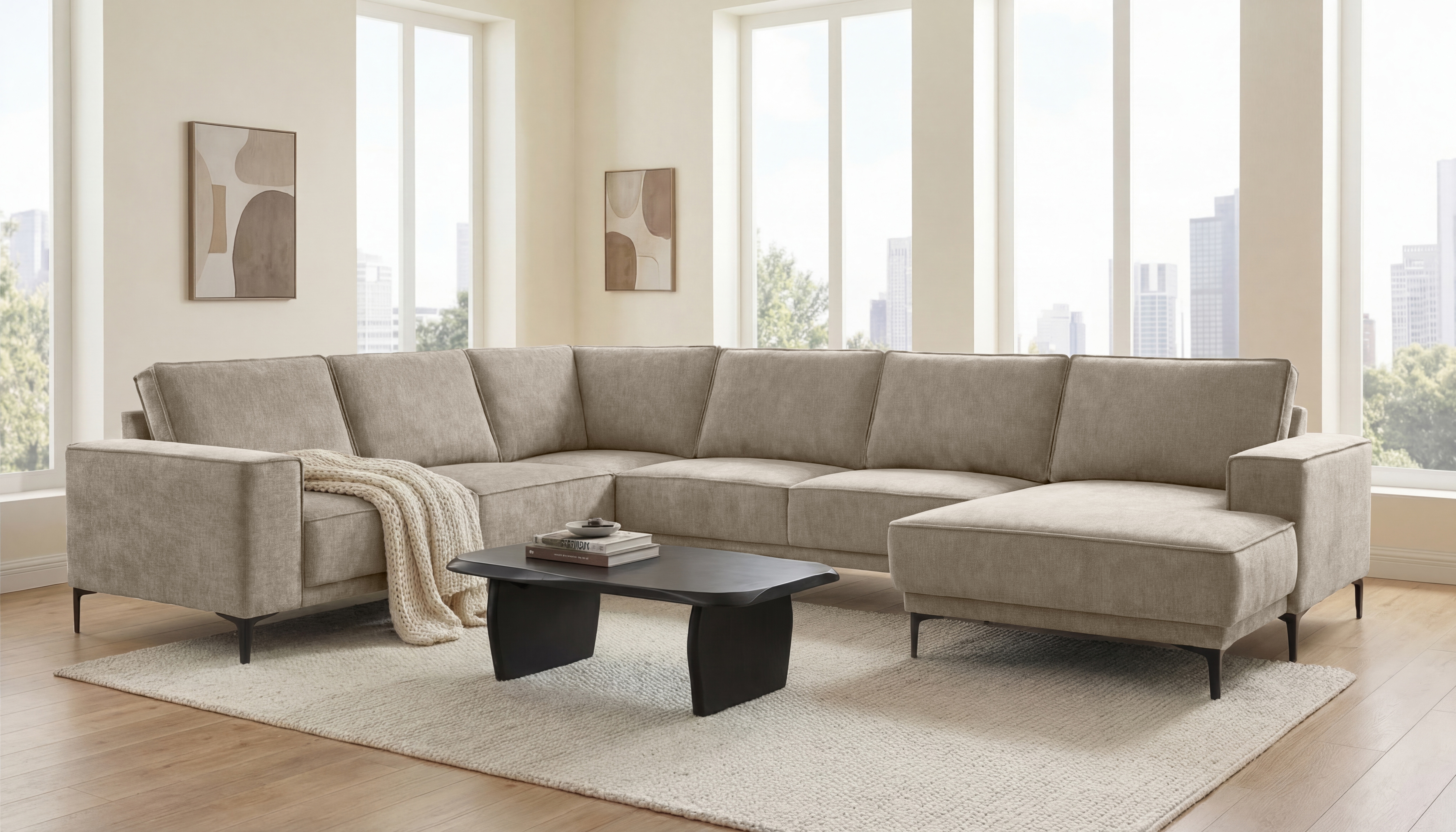 OTTO home Wohnlandschaft "OLAND Bouclé U-Form, XXL, B: 342 cm, Skandi-Design" Skandi-Design in Struktur, Flachgewebe, Luxus-Microfaser, Boucle